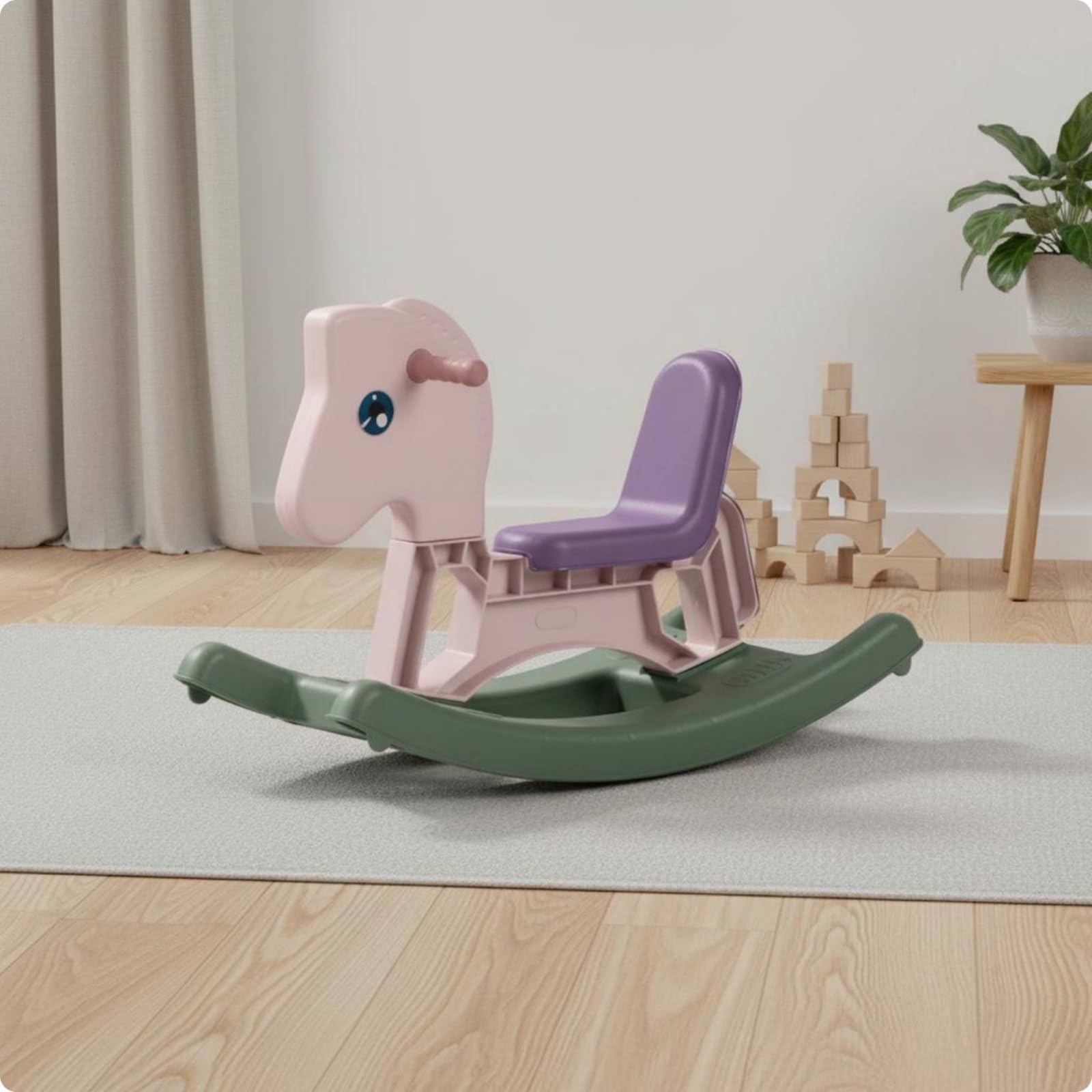 Kinder Schaukelpferd Schaukelspielzeug Reitpferd Wipptier mit Funktionalem Design zur Förderung von Motorik aus Stabilem Und Pflegeleichtem PP für Hausgebrauch Indoor Spielzimmer, Rosa