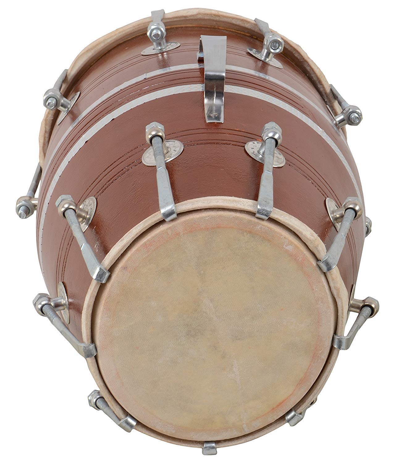 Rozmiar 45 cm drewniany dholak indyjski ludowy instrument muzyczny bęben orzechy N śruba z pokrywką.