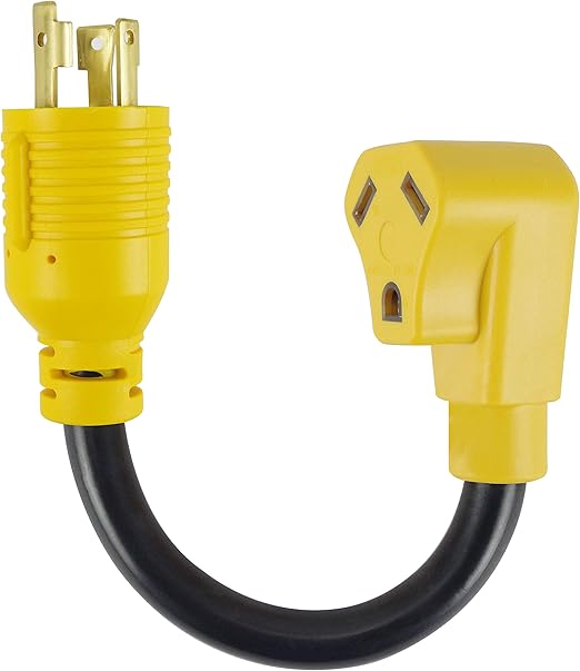 3 Prong RV Generator Adapter Cord,NEMA L5-30P to TT-30R,30 Amp 125V Generator to RV Adapter with 1FT,Heavy Duty SJTW 10/3 Cord, Yellow