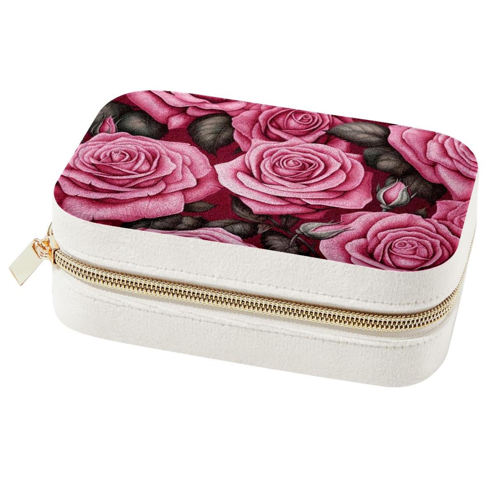 Organisateur bijoux nomade à motif rose pour vos week-ends et vacances