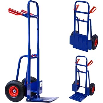 KOVA Professional Folding and Extendable Sack Truck Approx. 114 cm Pneumatic Tyres Max. 200 kg Stair Climber Stable Transport Trolley Stacking Cart Stair Sack Truck 2 x Sack Truck Wheel with Pneumatic