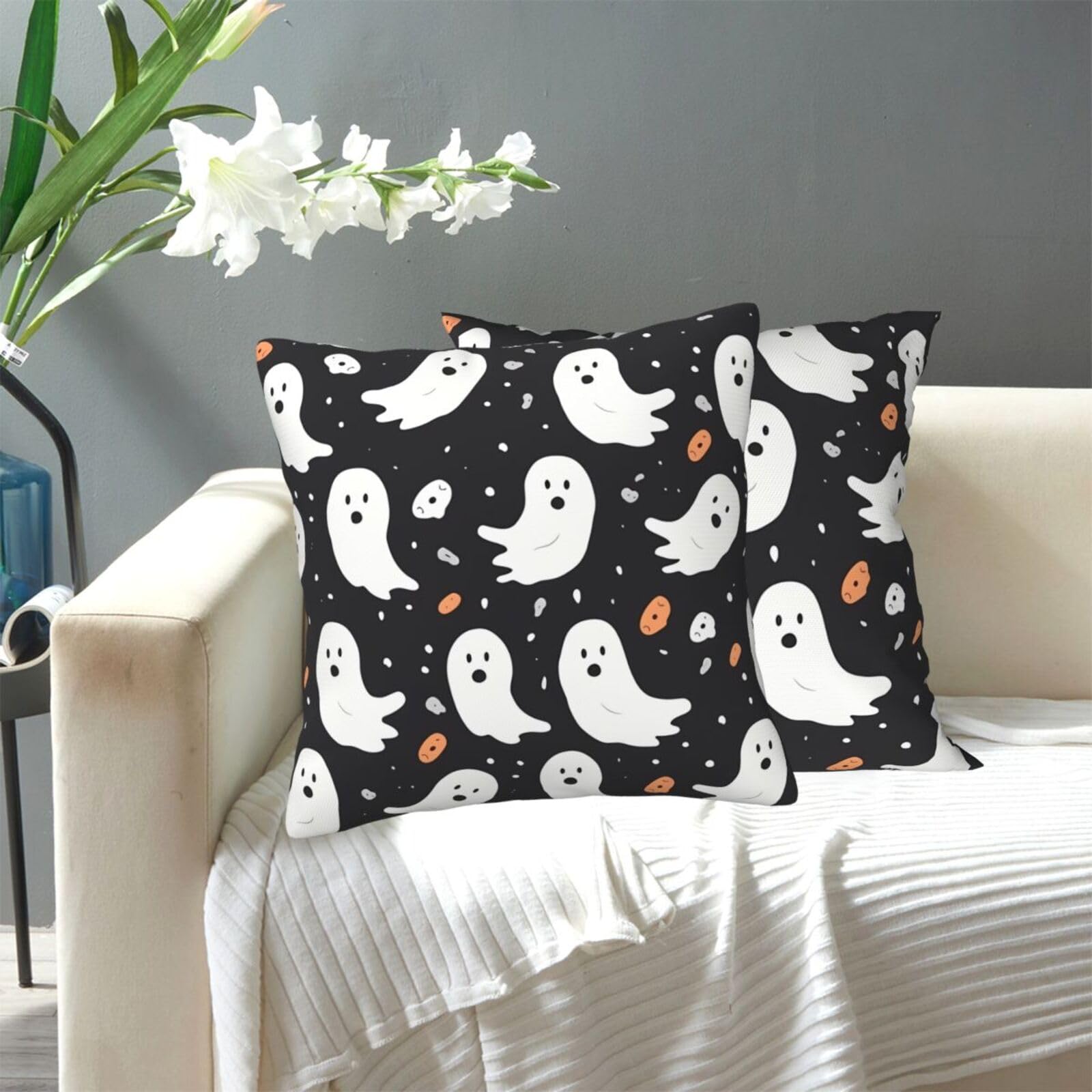 FekiLoot Decorative Throw Pillow Covers Modern Farmhouse Pillowcase Double Sided Cozy Cushion Cover for Sofa Couch Bed 18"X18" Cute Ghost Halloween Pattern