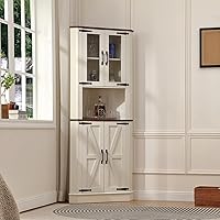 ForestGravity 68.1" Tall Pentagon Corner Cabinet with Adjustable Shelves - White Storage for Kitchen, Living Room, Bathroom