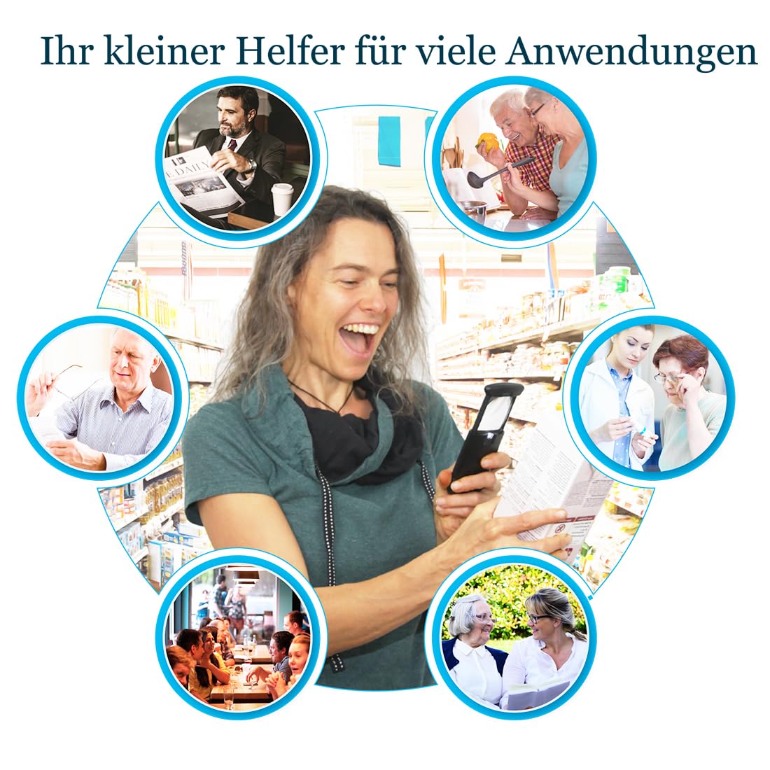 EasY Magnifier Taschen Lupe 3fach mit LED Licht; Kleine Leselupe Lesehilfe für Senioren, Mini Handlupe Geschenk; Vergrösserungsglas