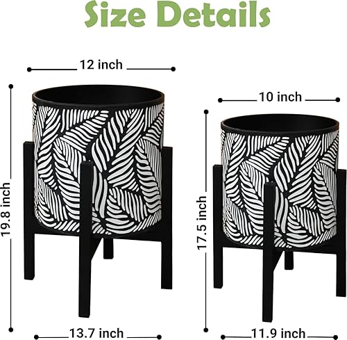 Miniatura 4 de Maceta con soporte de 10 y 12 pulgadas, maceta decorativa de impresión de hojas de palma con soporte, maceta de jardín para planta de serpiente,