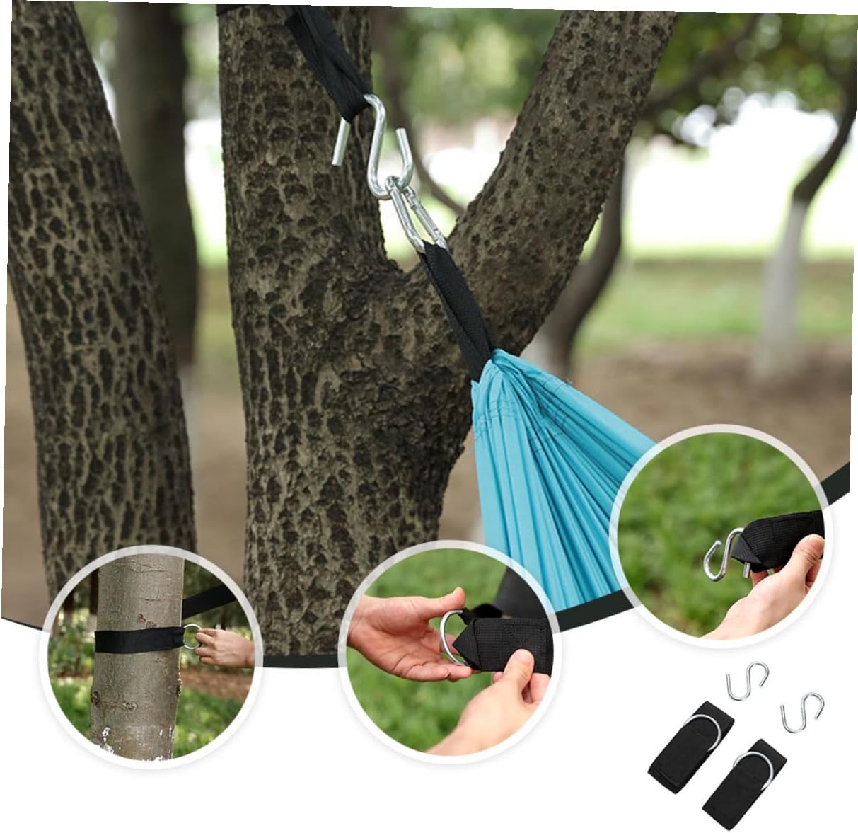 Artibetter 6pcs Adjustable Outdoor Nylon Hammock Tree Swing Hanging Straps with Reinforced S-Hooks for Camping Backyard and Hiking