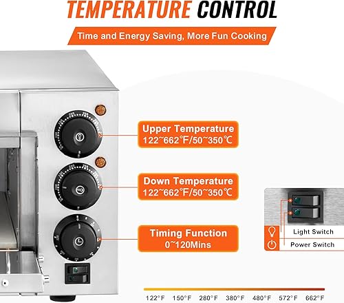 Miniatura 4 de VEVOR Horno de pizza comercial, 14 pulgadas de una sola capa, horno de pizza eléctrico de acero inoxidable con piedra y asa, multiuso para pizzas