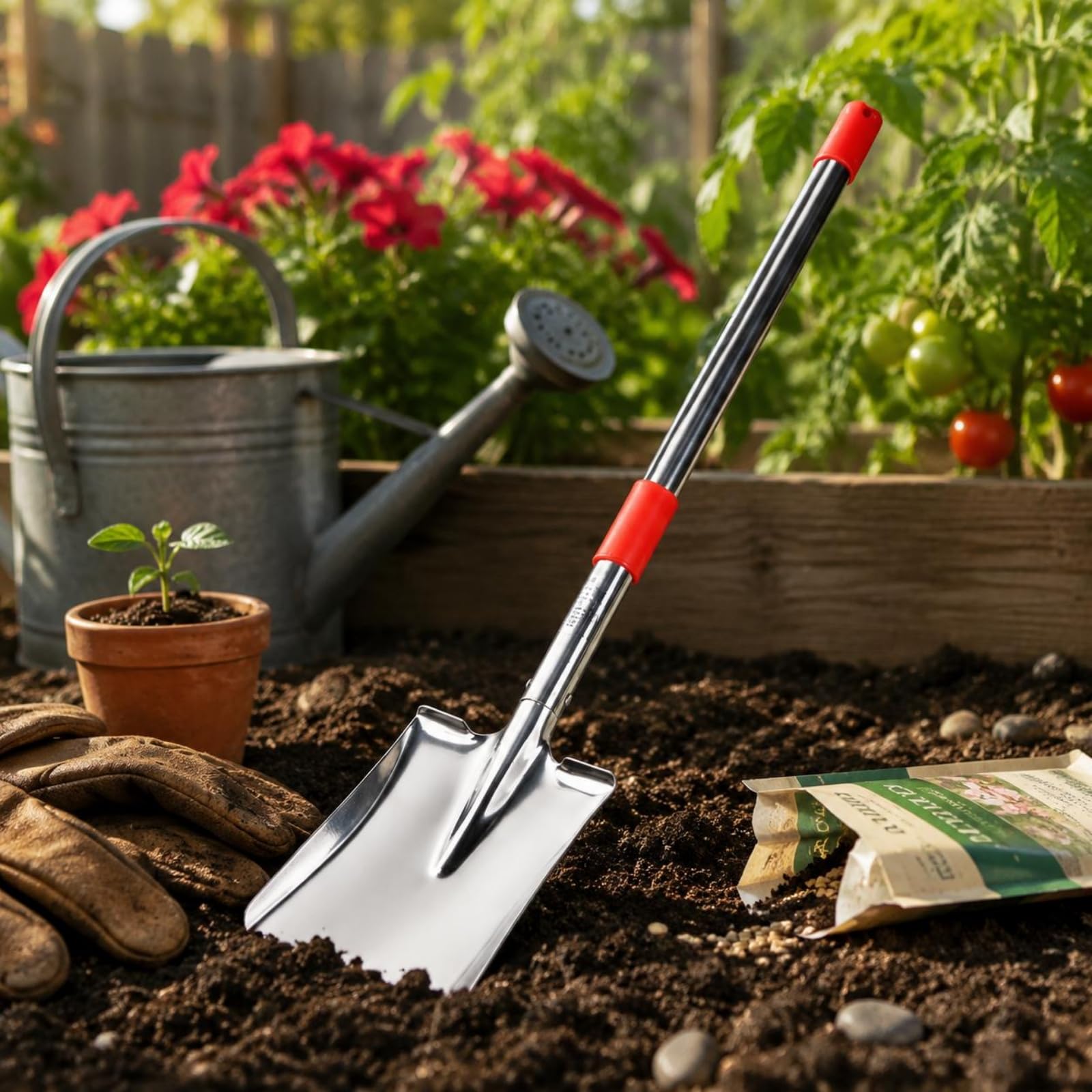 predolo Pala Acero Inoxidable Pieza Única Pala Telescópica Resistente Al Óxido Útiles Jardinería, Pala De Acero Inoxidable con Cabeza Cuadrada, Telescópica De 1.3 Metros