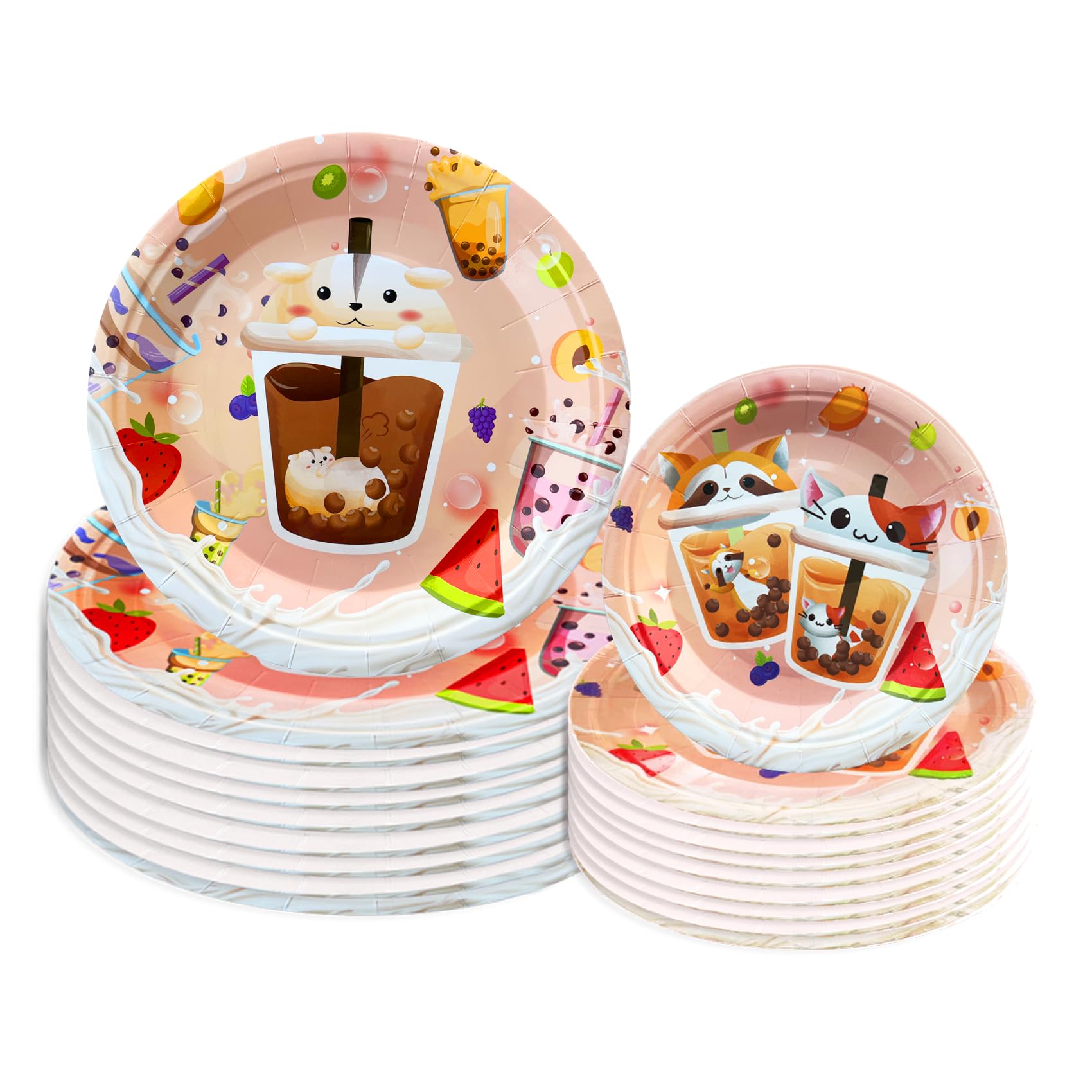 POMNUG20 Pack Boba Tea Party Plates Disposable Bubble Tea Paper Plates for Boba Tea Plates Party Boba Tea Birthday Party Supplies Boba Tea Party Decorations (10 x 9", 10 x 7")