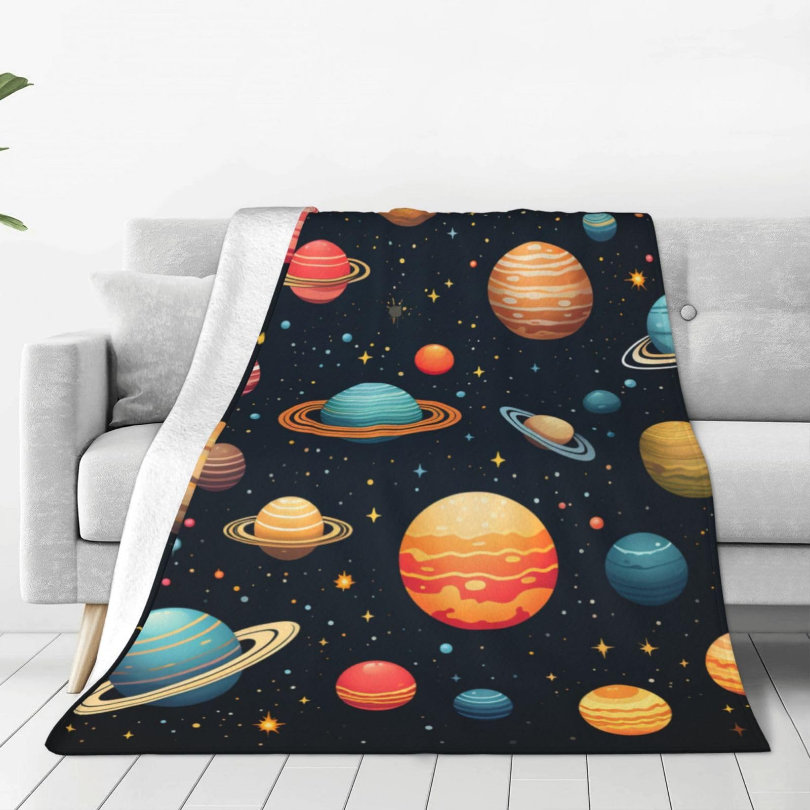 Throw Blanket for Couch Thick Soft Fleece Blankets Warm Cozy Air Conditioning Quilt All Seasons Space Planet pattern Blanket Lightweight Flannel Fuzzy Blankets for Bed Couch Living Room Sofa 80"x60"