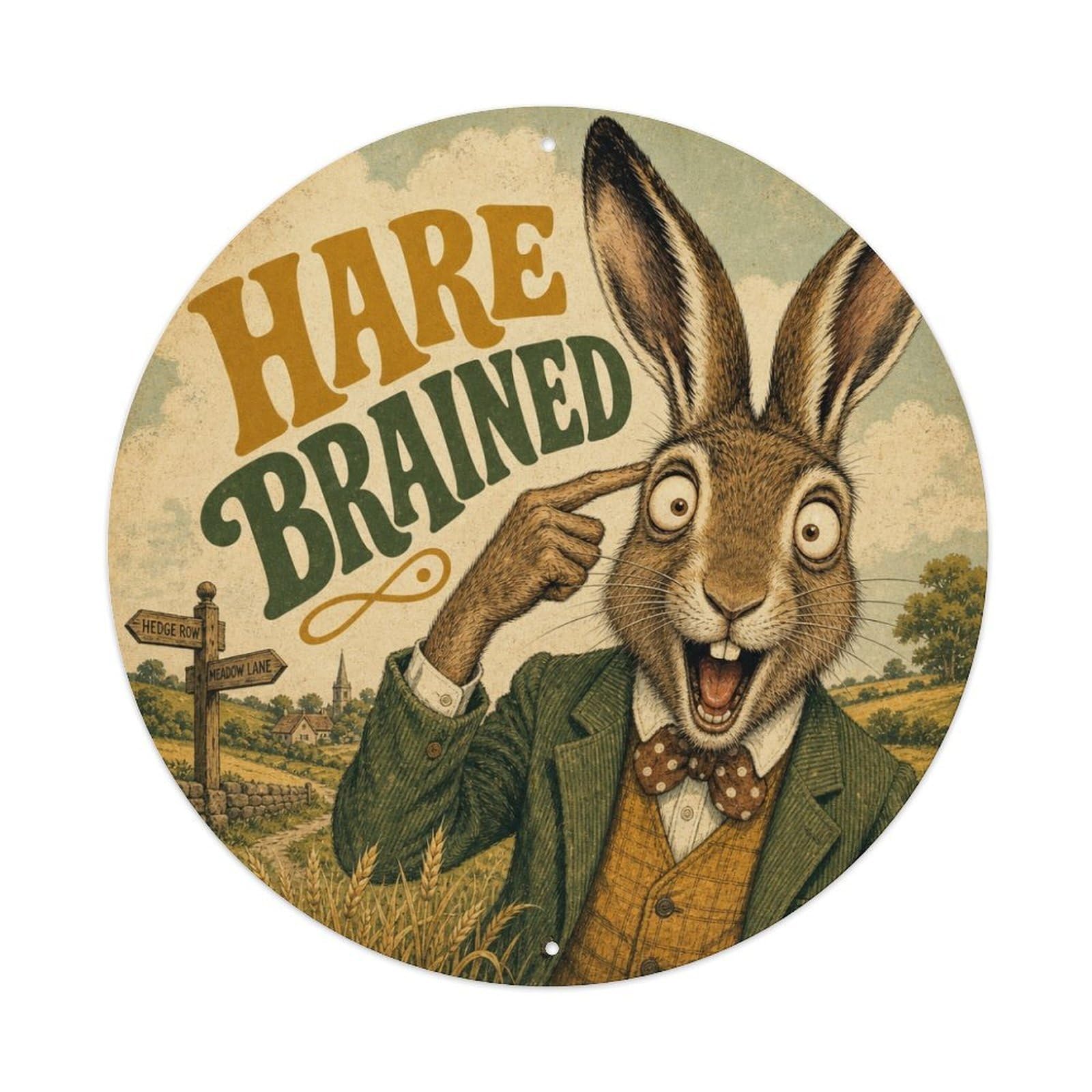 Whimsical Hare Woodland Wildlife Vintage Illustration Metal Tin Sign