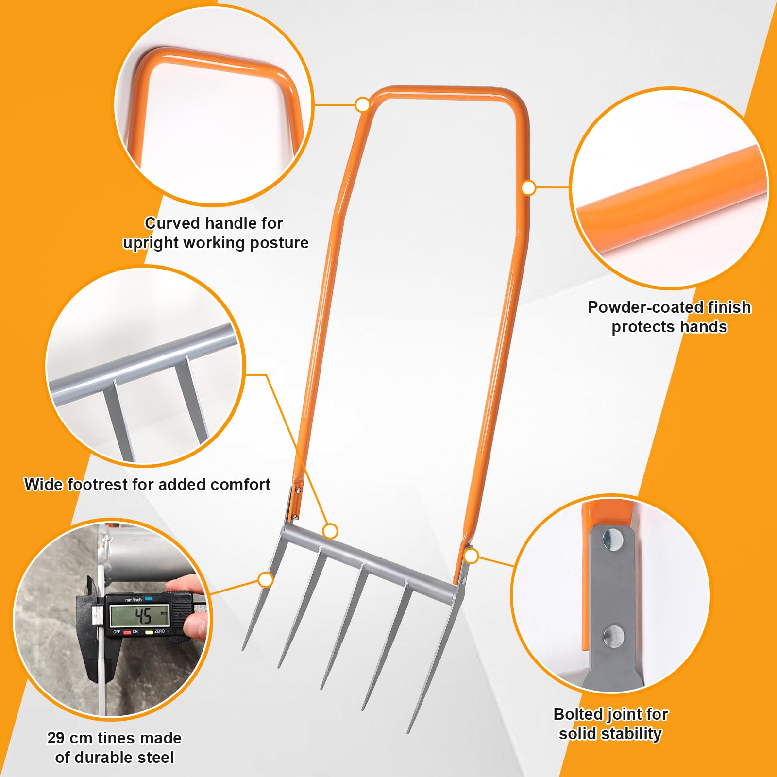 EFUTURETIME Forca Vanga con 5 Denti Doubleshaft 135cm | 50cm Larghezza di Lavoro | Lunghezza Dei Denti 25cm | Allentamento Ottimale e Ventilazione Delle Aiuole