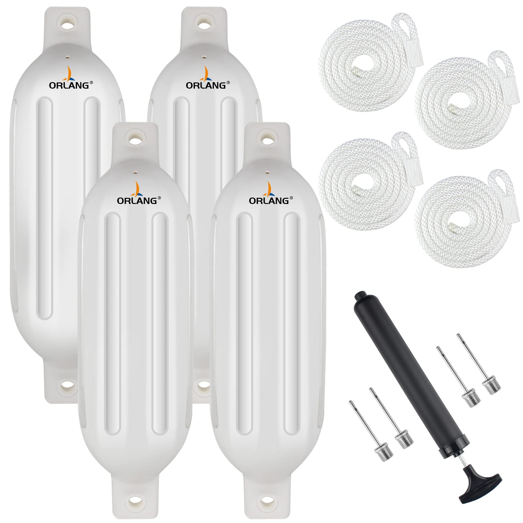 FAIZHI Boat Fenders 4 Pack, 5.5in Boat Bumpers Fenders With 4 Ropes Inflatable Ribbed Marine Boat Bumpers For Pontoon Boat Fenders Inflatable Black