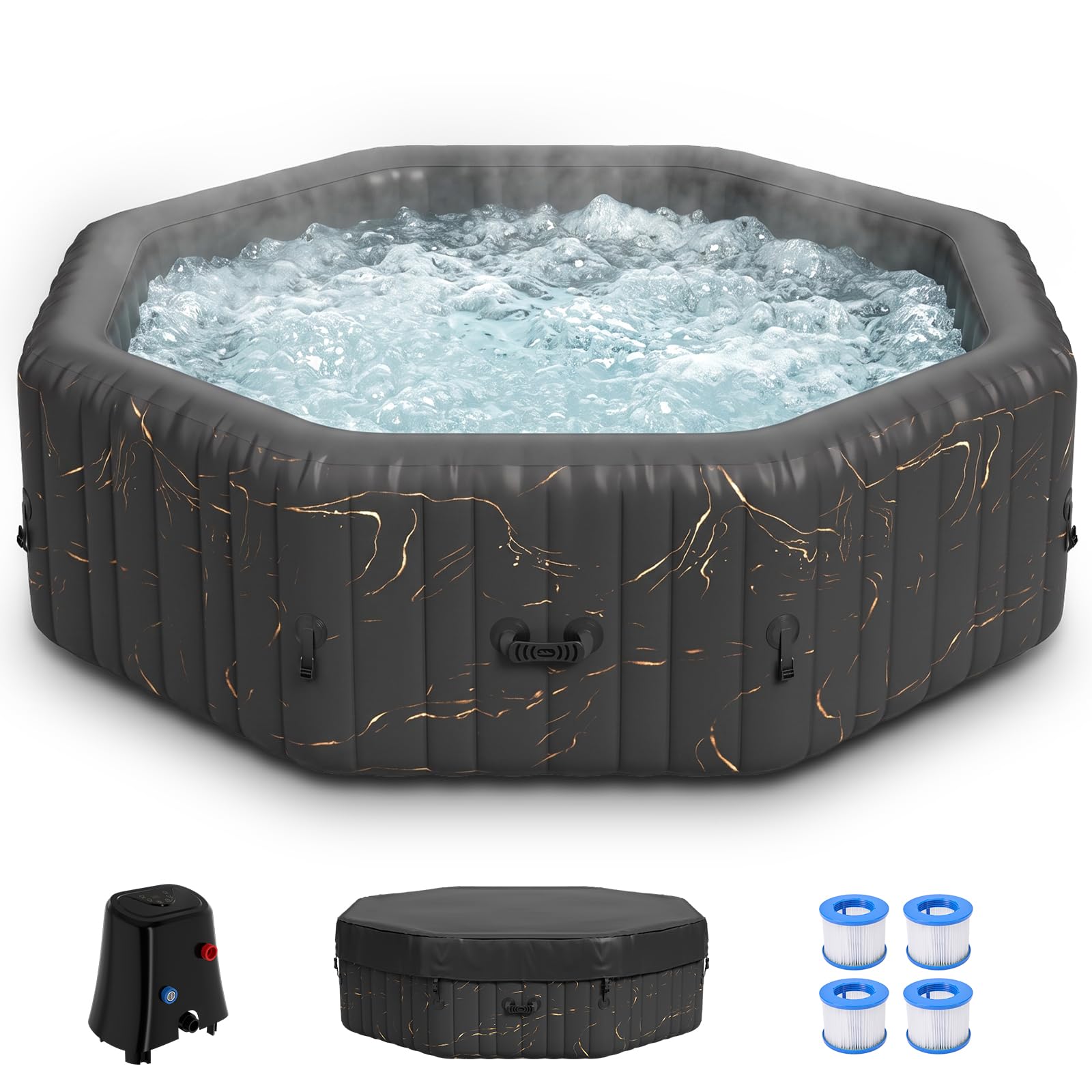 DoCred Inflatable Hot Tub, 4-6 Person Octagonal PVC Spa, 77" X 77" X 25"