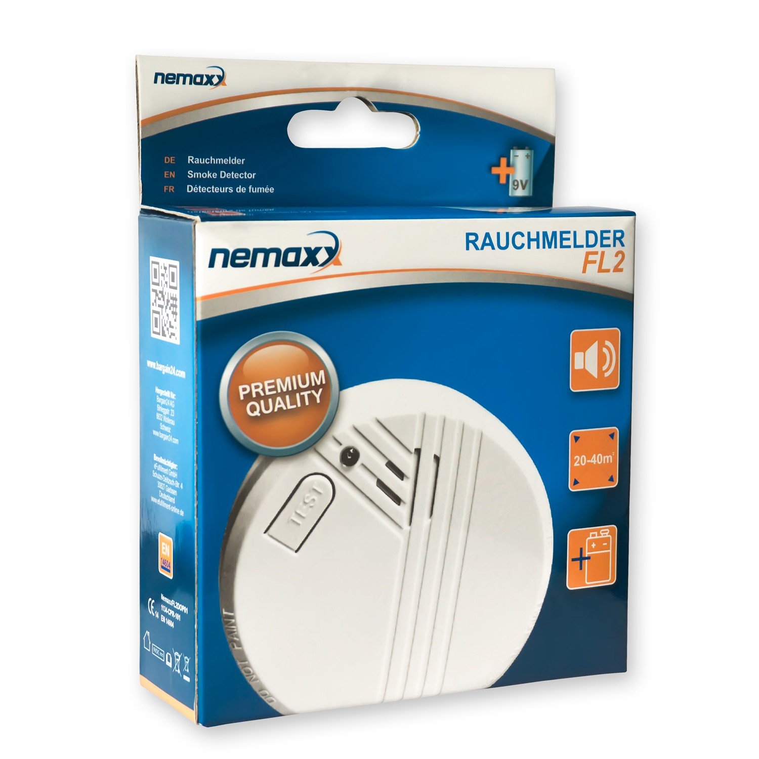 12x NEMAXX FL2 Détecteur de fumée de haute qualité avec technologie photoélectrique sensible + 12x NEMAXX Support magnétique