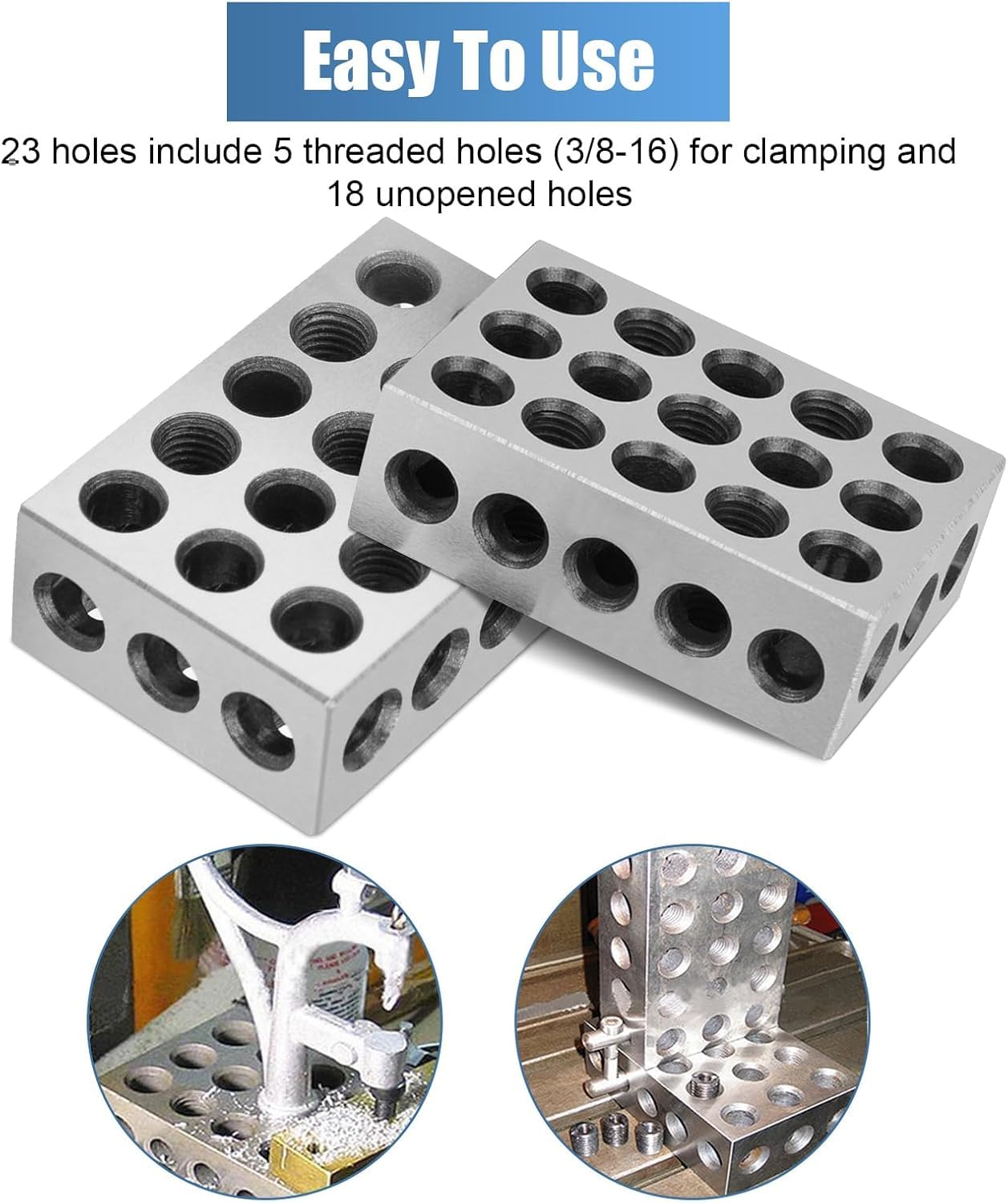 Blocs Parallèles, 2 Pièces 1-2-3 Bloc De Précision Blocs De Serrage, 0,0001" 23 Trous Fraisage Parallèle Bloc De Serrage Outils De Tour De Precision Pour Fraiseuse, Machines-Outils