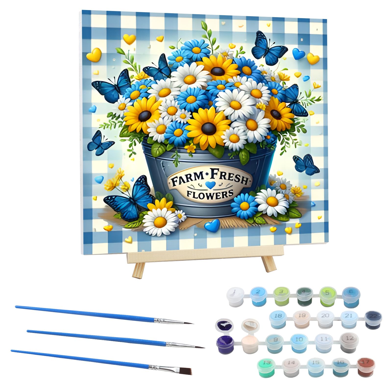 EOBROMD Butterfly Paint by Numbers for Adults on Framed Canvas, Flower Paint by Numbers Kits with Wood Easel, Flower Oil Acrylic Craft Art Painting Kits for Home Wall Decor 12x12 in
