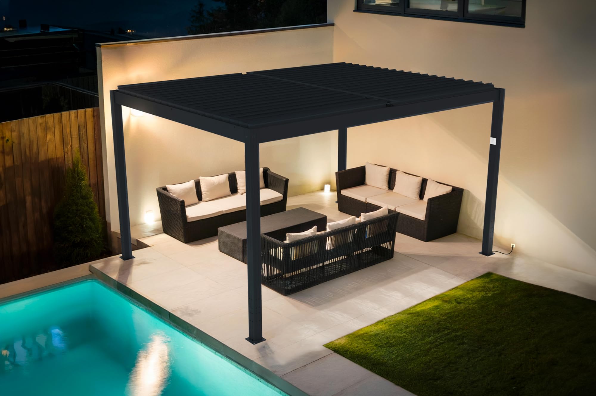 Cazeboo SANTA 4x3m szara aluminiowa pergola bioklimatyczna z napędem elektrycznym