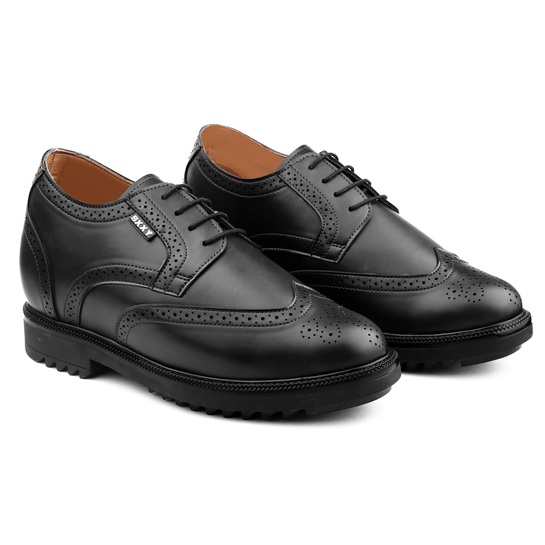 bxxy Men's 3.5 Inch Hidden Height Increasing Synthetic Leather Material Black Formal Laceup Brogue Shoes.-picture-29