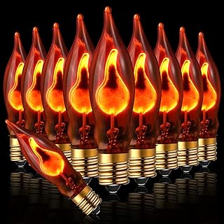 25 Pieces C18 Flicker Flame Light Bulbs Halloween Flame Tip Lights Bulb Decorations Mini Chandelier Flame String Light Bulb Candelabra Base E12 Halloween Flame Shaped Bulb, 120 Volt(Orange, 1W)