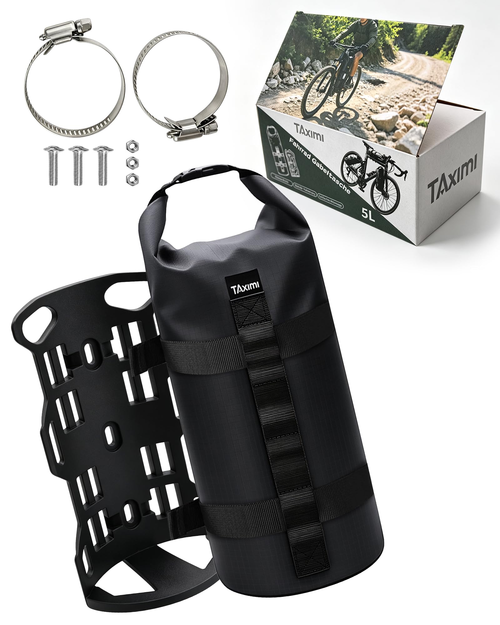 Sacoche Fourche Velo 5l étanche,Sacoche Avant Velo,Rolltop Fixation Facile | Matériau résistant aux déchirures & usure, pour sorties bikepacking et urbaines, protège pluie, boue et éclaboussures