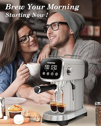 Miniatura 2 de Máquinas de café expreso de 20 barras con pantalla táctil LED, temperatura ajustable (185  203 F) Temporización (25  60 s), cafetera compacta de