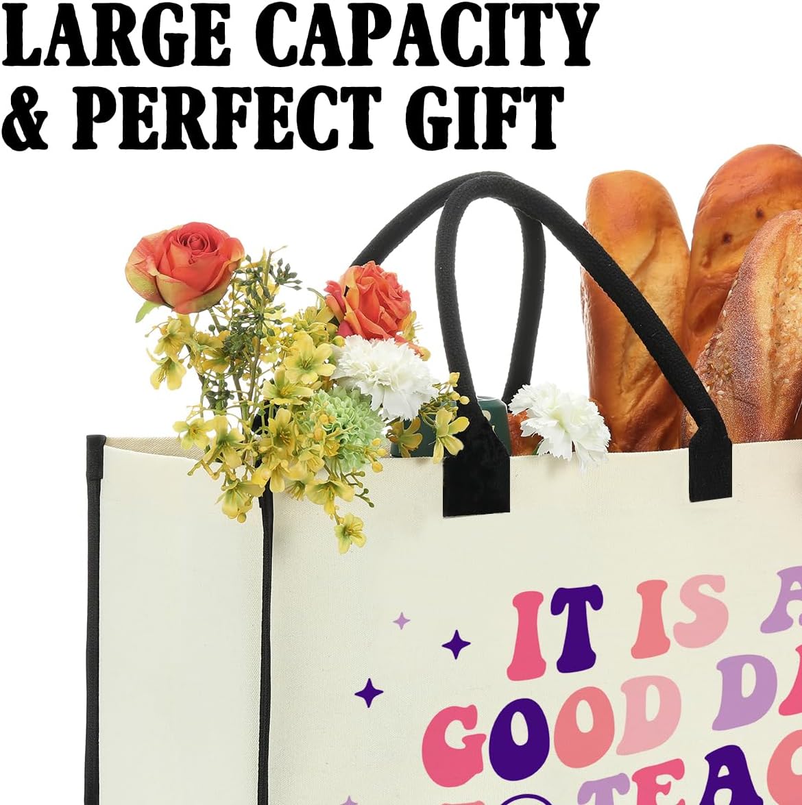 Nvhai Best Teacher Gifts for Women, Teacher Appreciation Gifts for English Teacher Christmas Graduation, It Is a Good Day to Teach Tiny Humans Teacher Canvas Tote Bag for Women Shopping Grocery Bag - Image 5