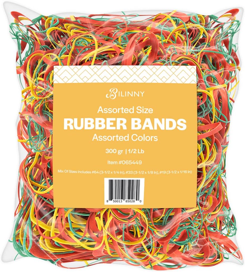 Bilinny Colored Rubber Bands Assorted Sizes 1/2 LB Made