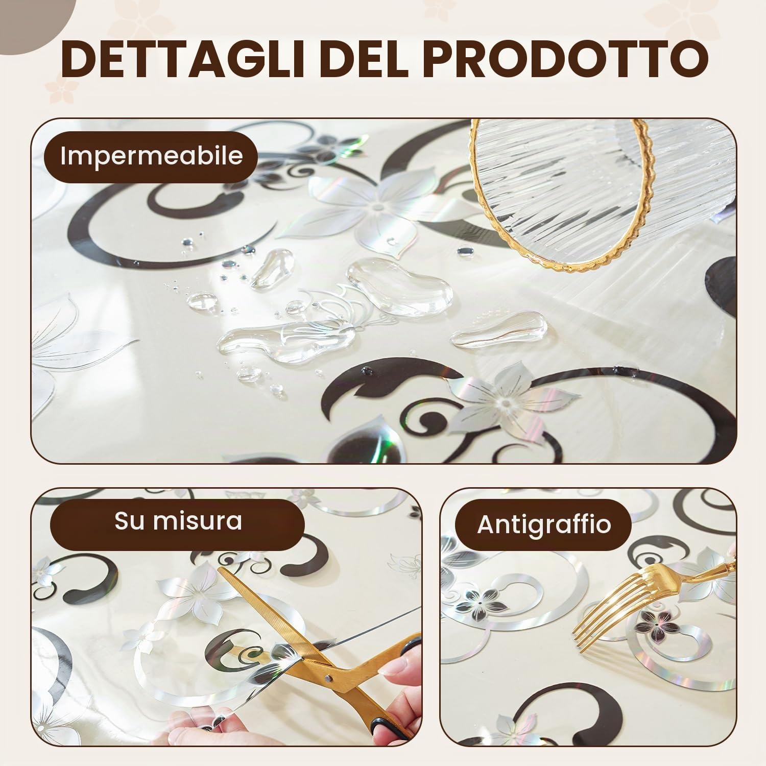OstepDecor Copritavolo Trasparente PVC a fiori grandi, 90 x 140 cm, 2mm Tovaglia Plastificata Rettangolare con Protezione Antimacchia - Versatile per Tavoli di Cucina e Salotto