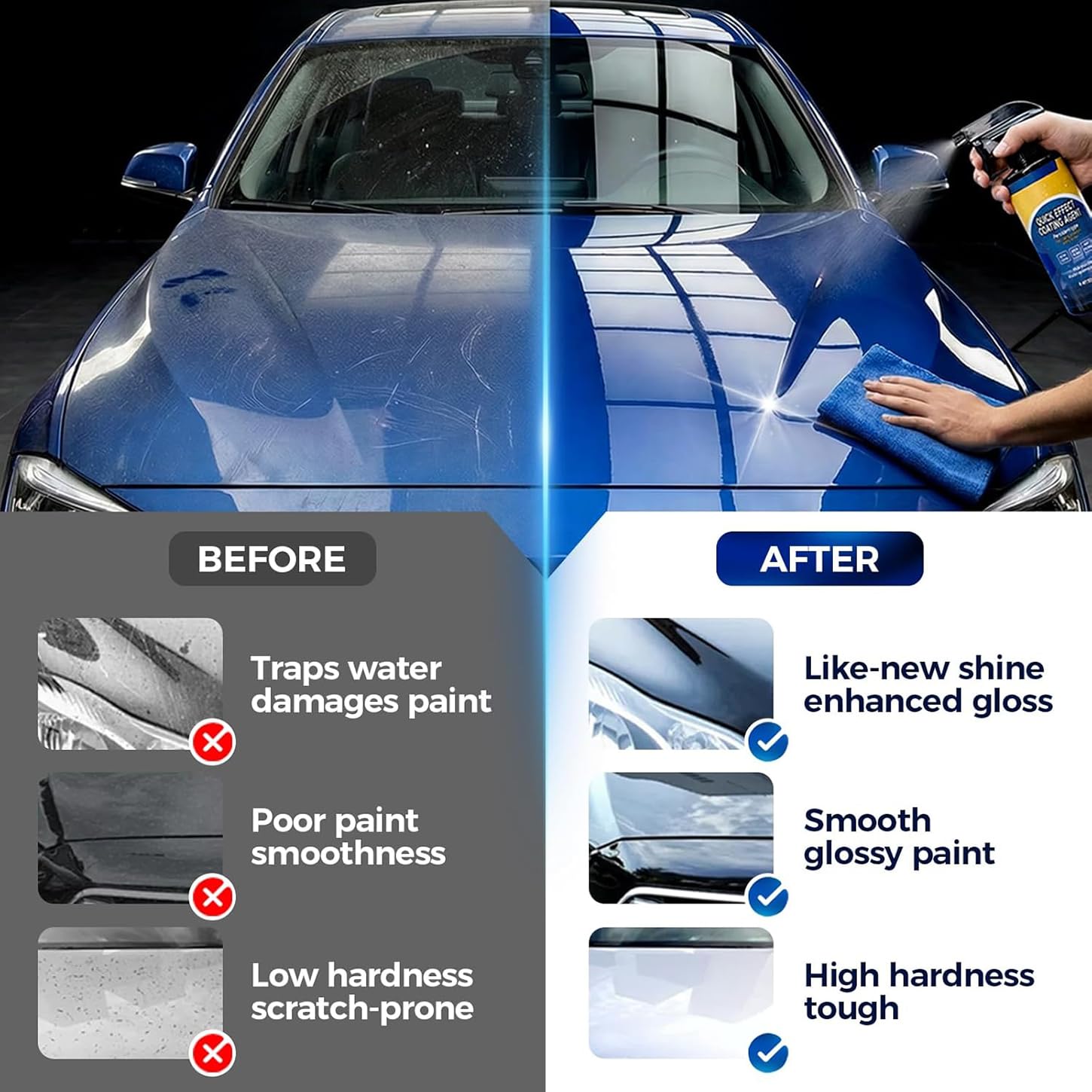 2026 New Car Coating Spray, Quick Effect Coating Agent for Car,Quick Effect Ceramic Wax Polish, Waterless Wash & Scratch Repair Spray, Removes Oil Film, Enhances Gloss & Hydrophobic Protection(2PCS) — view 5