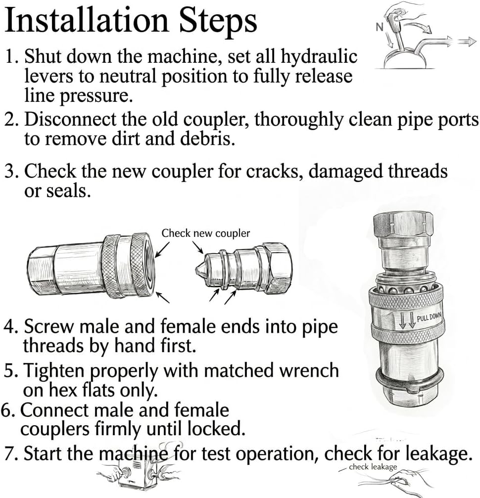 1/2 ISO 7241 Poppet Pioneer Hydraulic Quick Coupler 4 sets