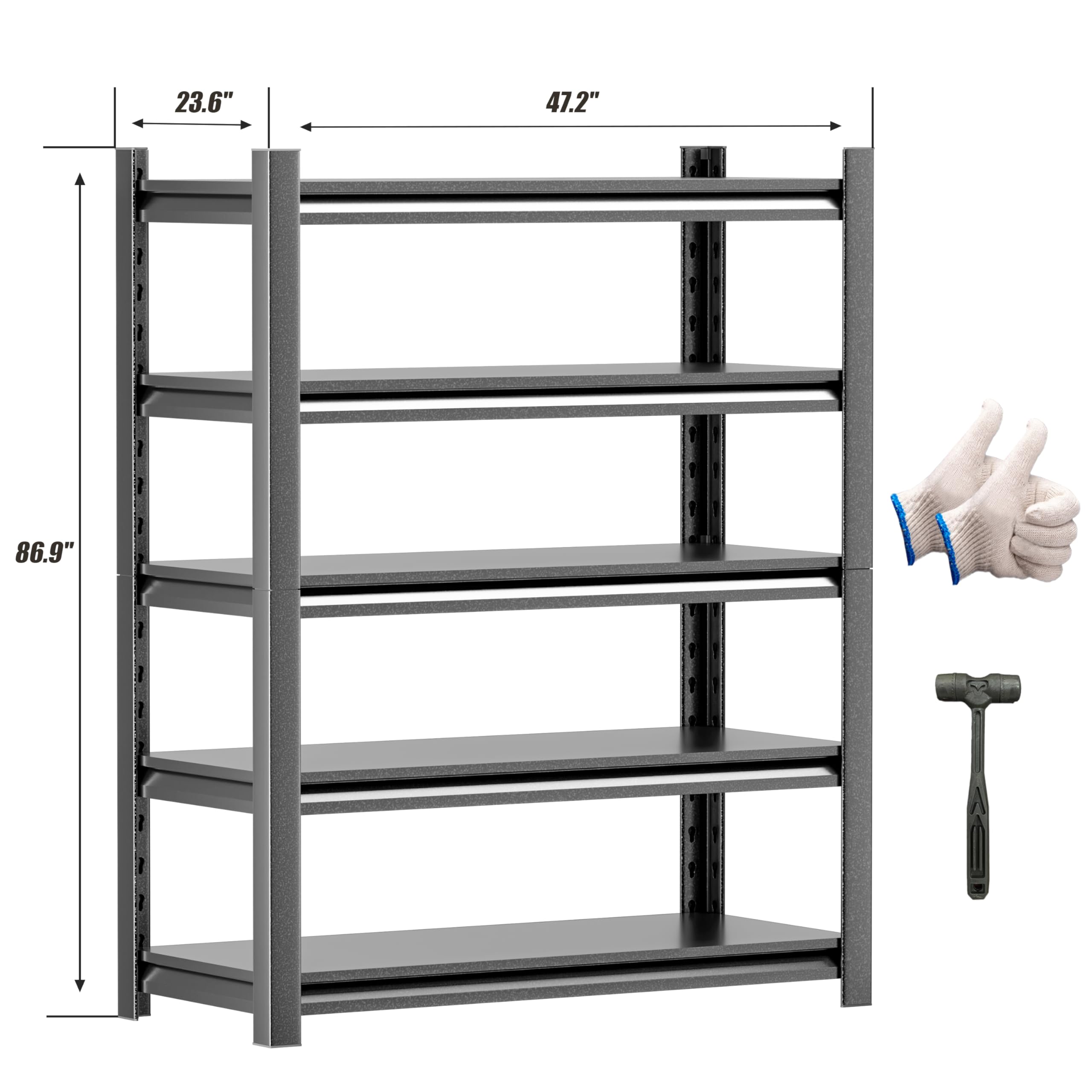60" Heavy-Duty 5-Tier Garage Shelving Unit – 2500 Lbs Capacity, Adjustable Metal Storage Rack (60W X 24D X 78H) For Workshop & Warehouse