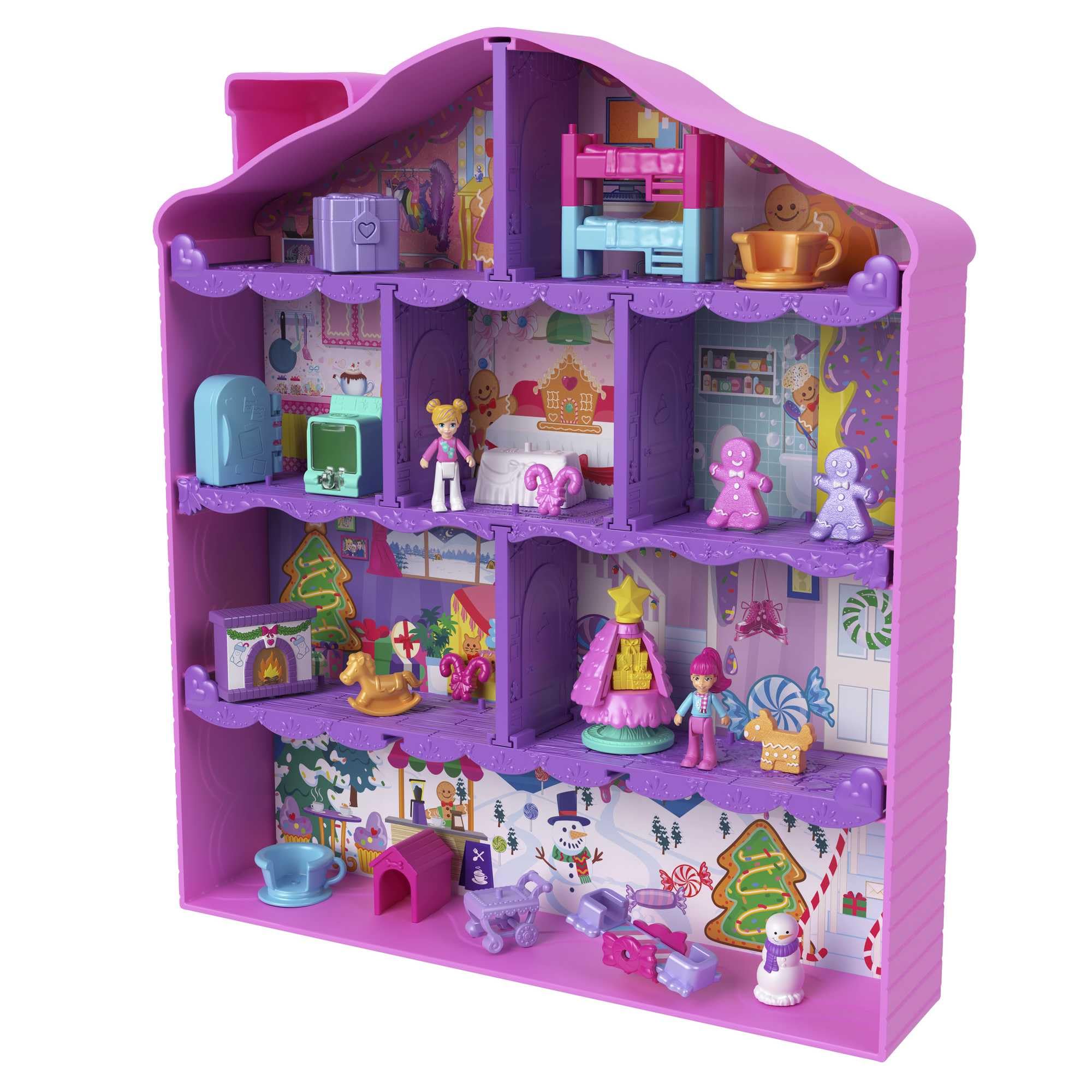 Polly Pocket Dolls Advent Calendar, Gingerbread House Playset with 25 surprise gifts!, HKW16, Multicolor - Image 4
