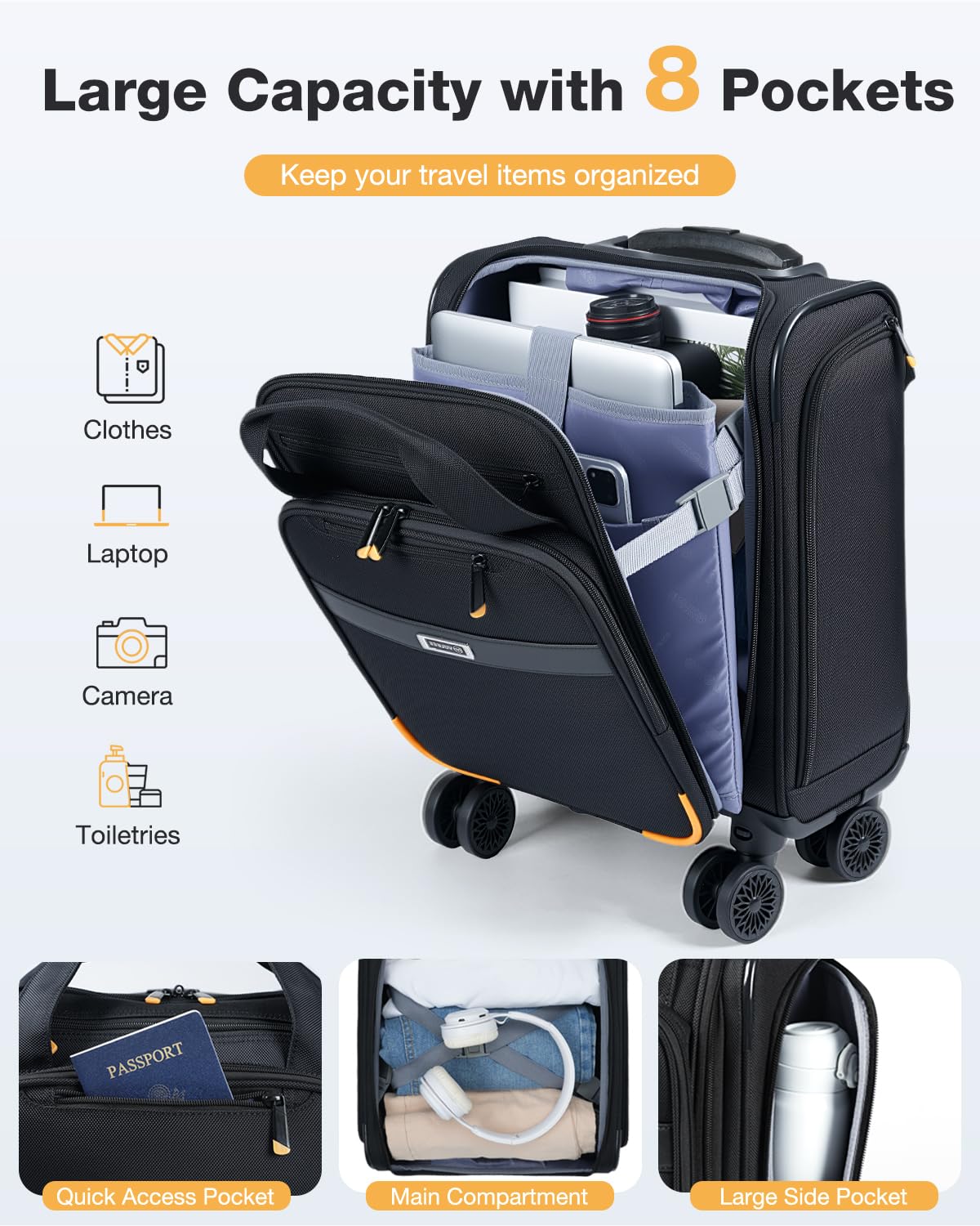 Rucksack mit Rollen, 15,6 Zoll Laptop Rucksack Trolley Leichter Reiserucksack & Business Trolley für Damen/Herren, Ideal als Handgepäck für Reise, Arbeit