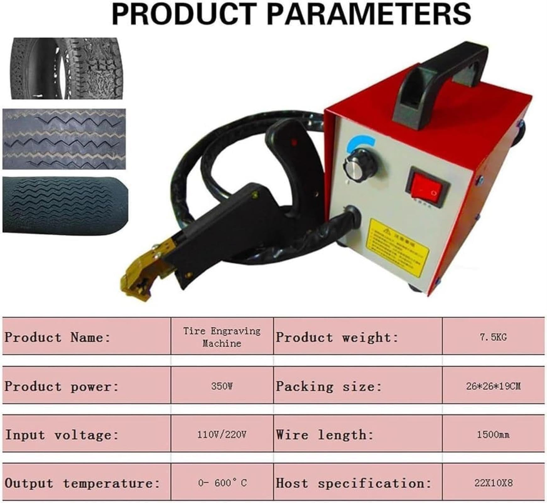 Máquina ranuradora de neumáticos, Kit Profesional para Cortar neumáticos de Coche con Cuchilla y Mango ergonómico, Herramienta ranuradora de neumáticos de 350 W (110 V)
