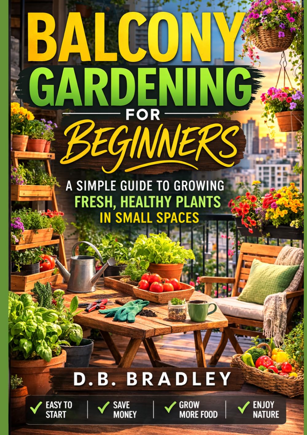 BALCONY GARDENING FOR BEGINNERS: A SIMPLE GUIDE TO GROWING FRESH, HEALTHY PLANTS IN SMALL PLACES (Grow Anywhere Gardening Series)