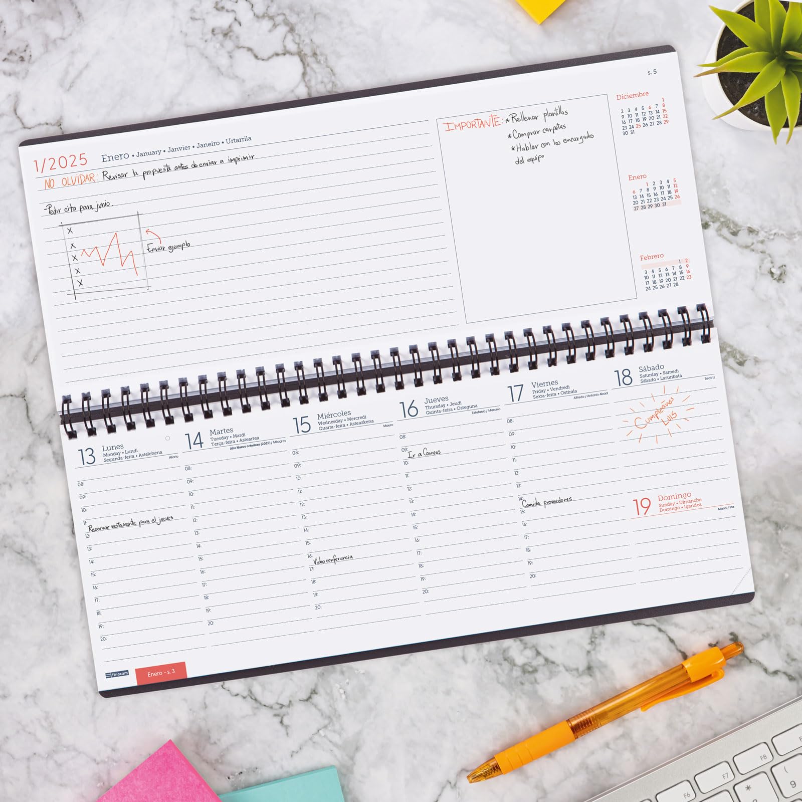 Finocam – Planner Agenda + Notes Week to View 2025 Week View + Notes ...