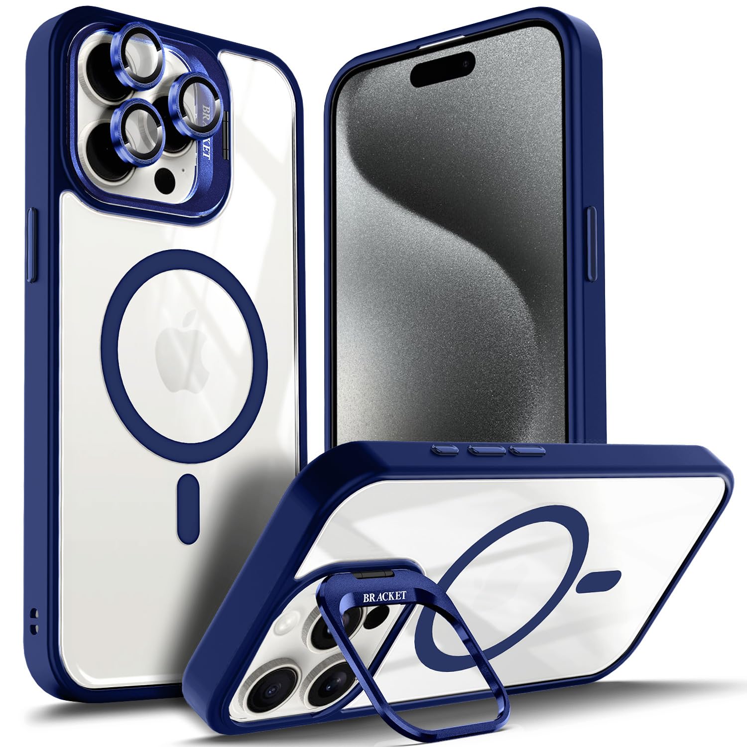 YZB Designed for iPhone 12 Pro-Max Case, Blue | Magnetic Compatible with MagSafe | Built-in Stand & Camera Lens Protector | Anti-Yellowing &