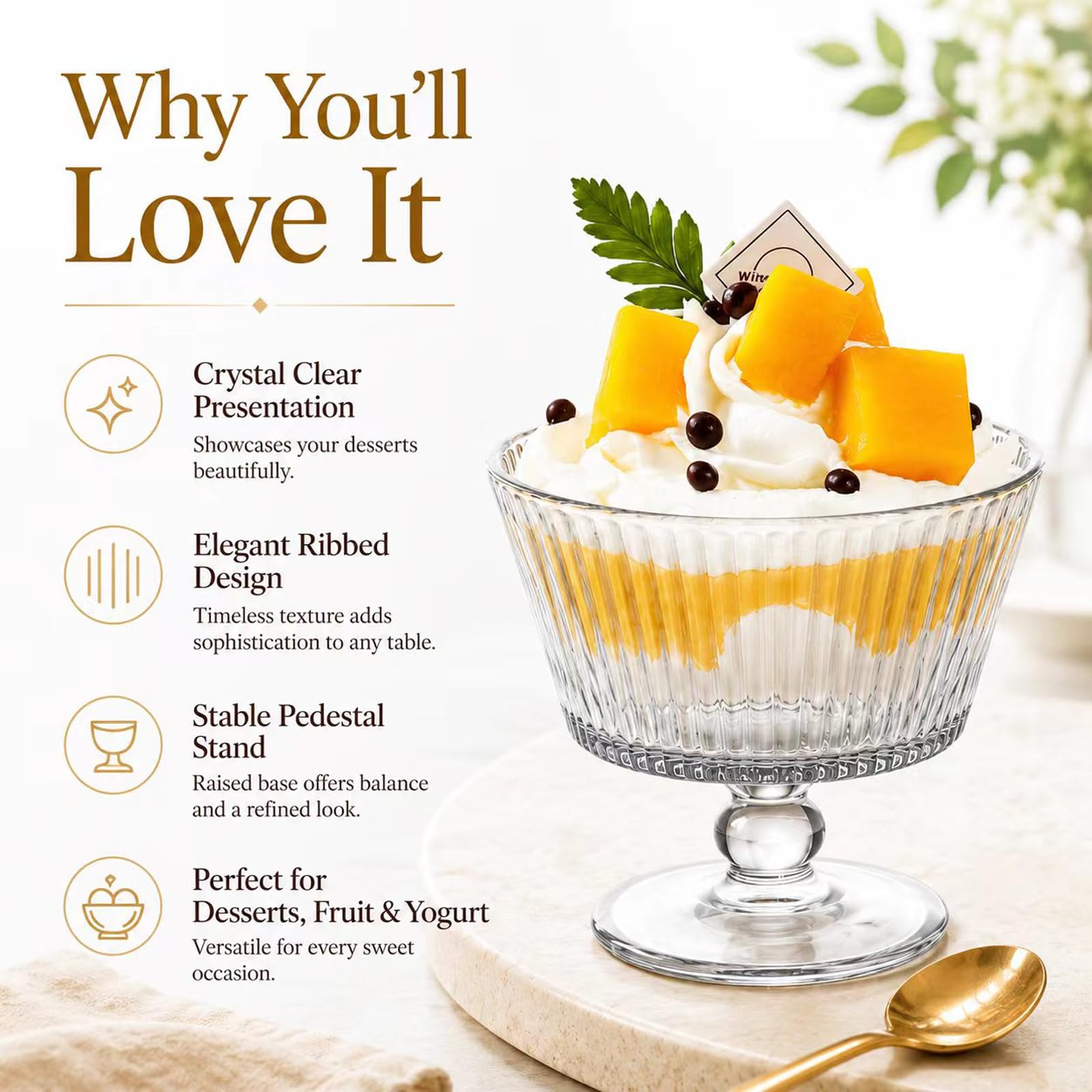266 ml Glas-Dessertschalen, Vintage-Dessertschalen und -becher, verdickte Eisbecher, bleifrei, für Eis, Obst, Pudding, kleine Snacks, Joghurt und Vorspeisen (8 Stück)