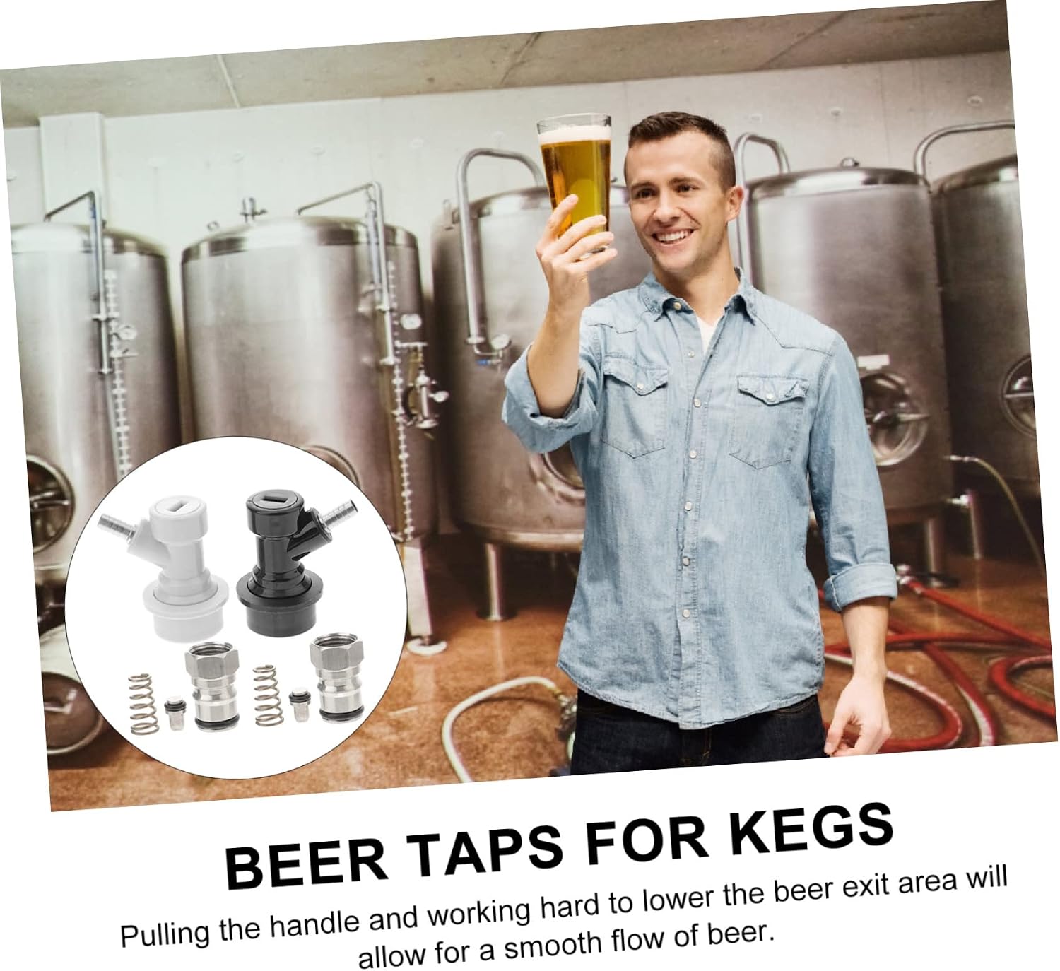 2sets Stainless Steel Keg Couplers Beer Tap Connectors for Kegs Design Compatible with Ball Lock Systems Bars and Home Brewing