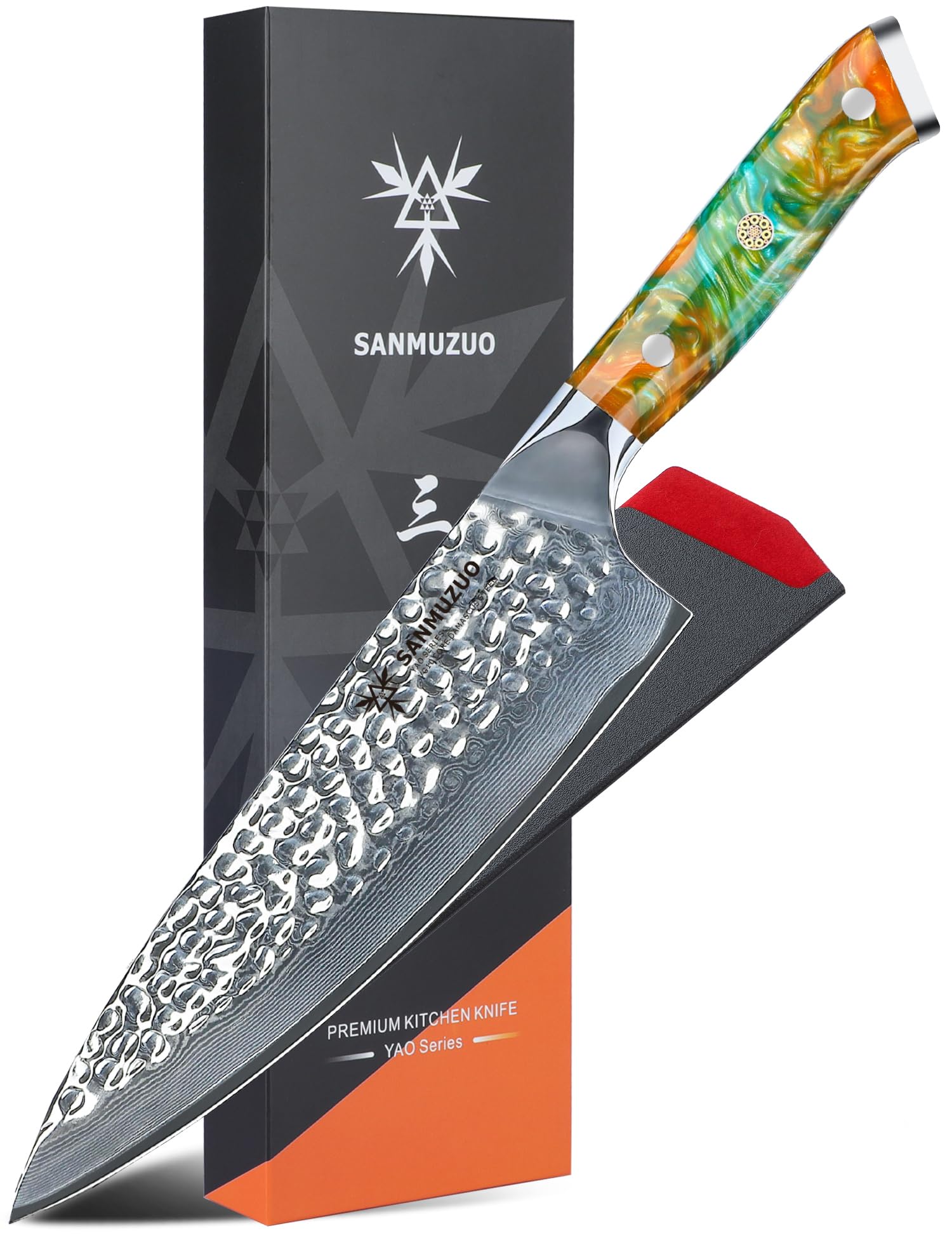 SANMUZUO8" Chef Knife - Professional Kitchen Knife - Hammered Damascus Steel & Resin Handle - YAO Series
