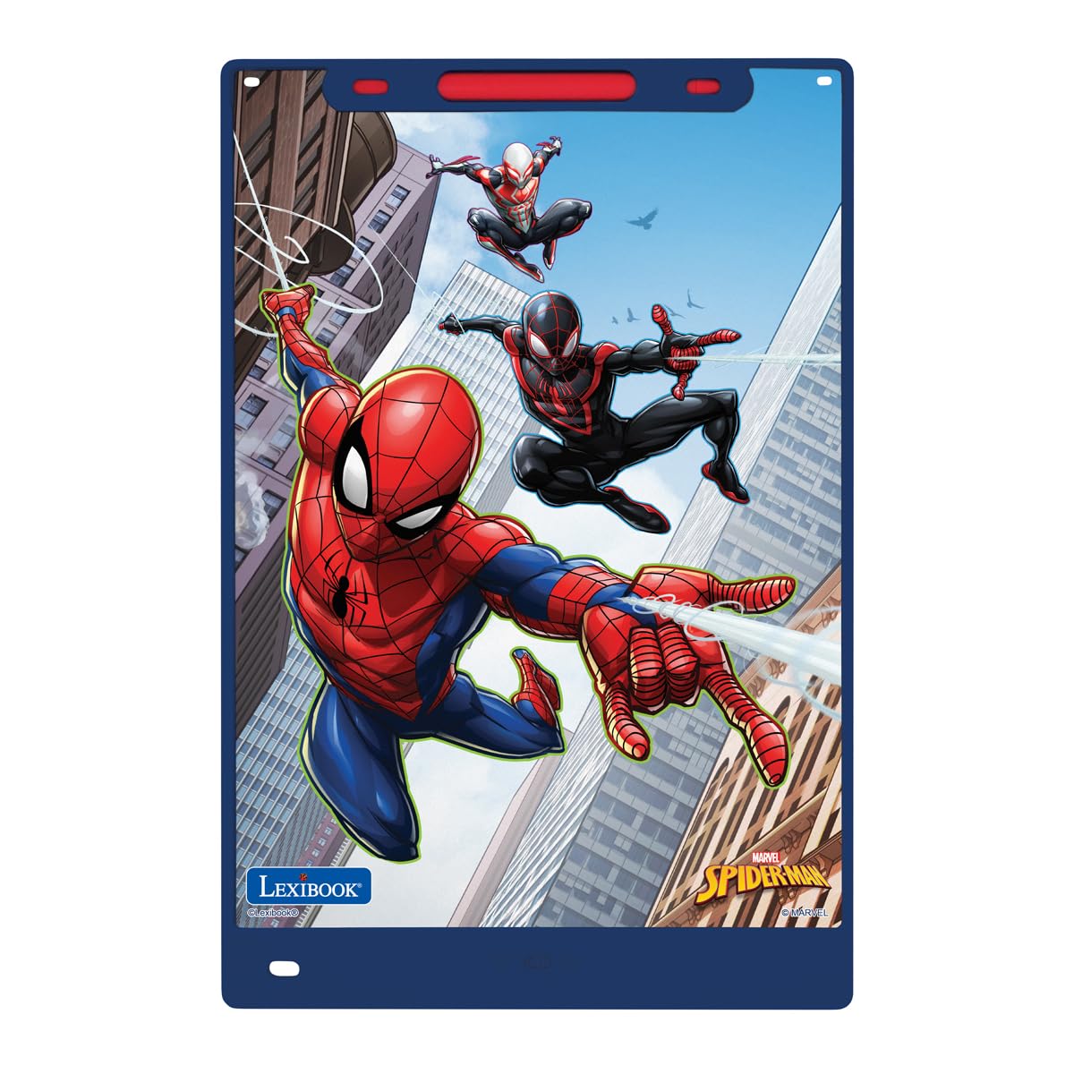 Lexibook, Spider-Man, Lavagna Magica, Giocattolo Artistico e Creativo per Bambini e Bambine, Disegni Multicolori, Schermo da 28 cm, Include 1 Stilo e 6 Stencil, Blu, CRT10SP