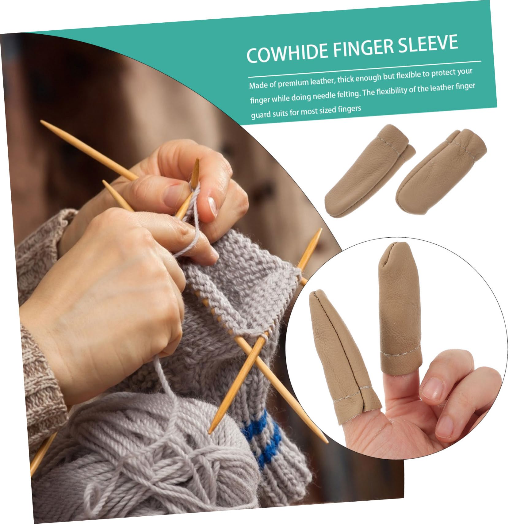 BEBEMOKO Wool Felt Thimble Fingertip Protectors 20pcs Pu Leather Gloves for Needle Felting Sewing Finger Protectors for DIY Random Color