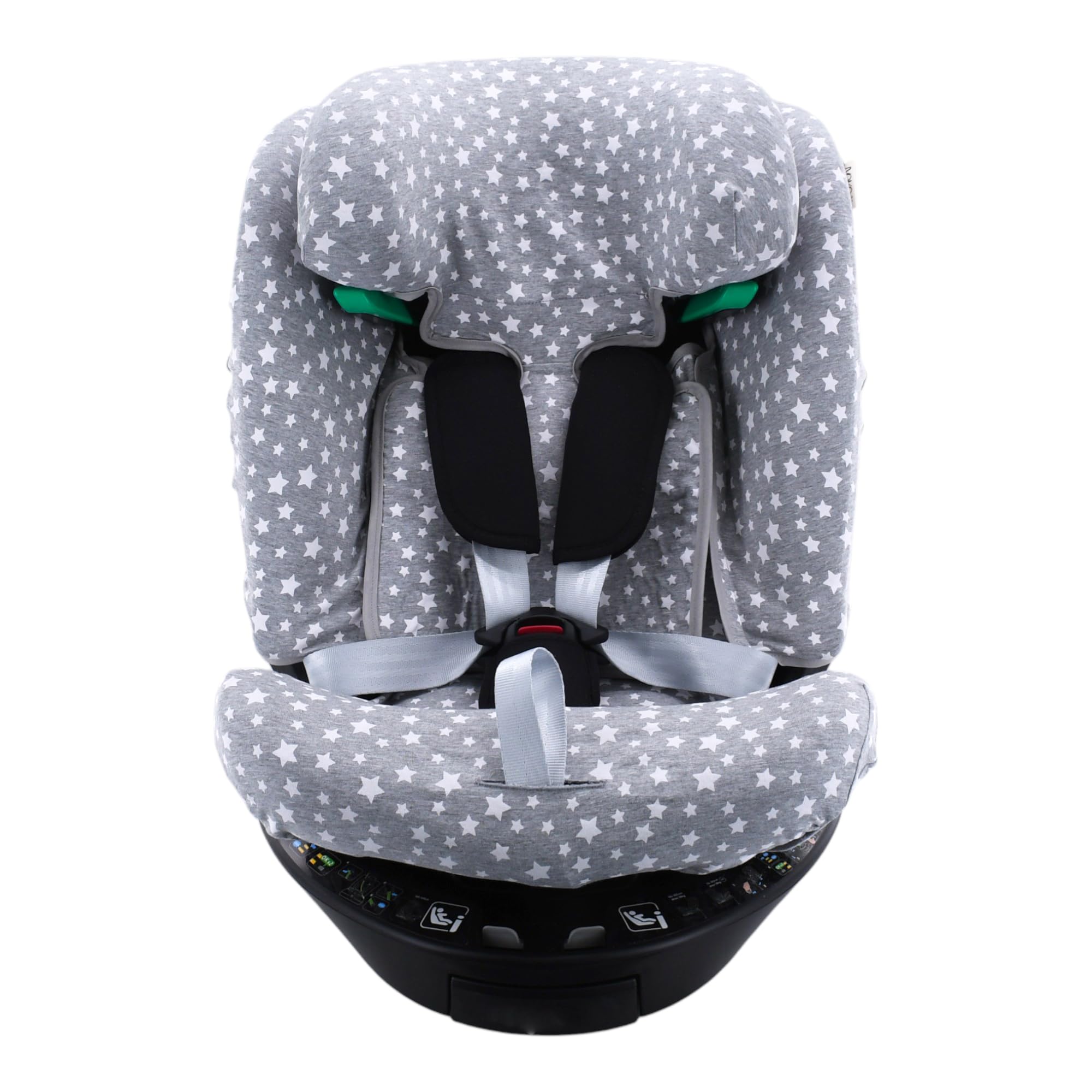 JYOKO Funda Compatible con Maxi-Cosi Emerald 360 S i-Size Hecha con algodón orgánico – Ajuste preciso y Tejido Transpirable para Mayor Confort. Estampado White Star