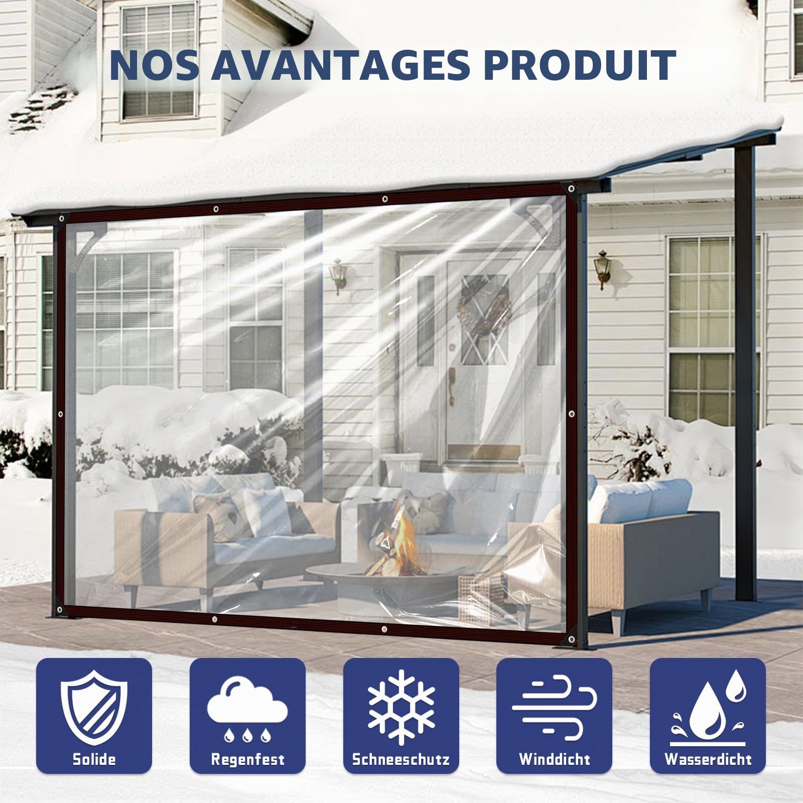 Bâche imperméable avec œillets - 3 x 4 cm - Film Plastique Transparent - Résistant aux intempéries - Protection Contre la Pluie - Isolation hivernale - pour Jardin, terrasse, Balcon