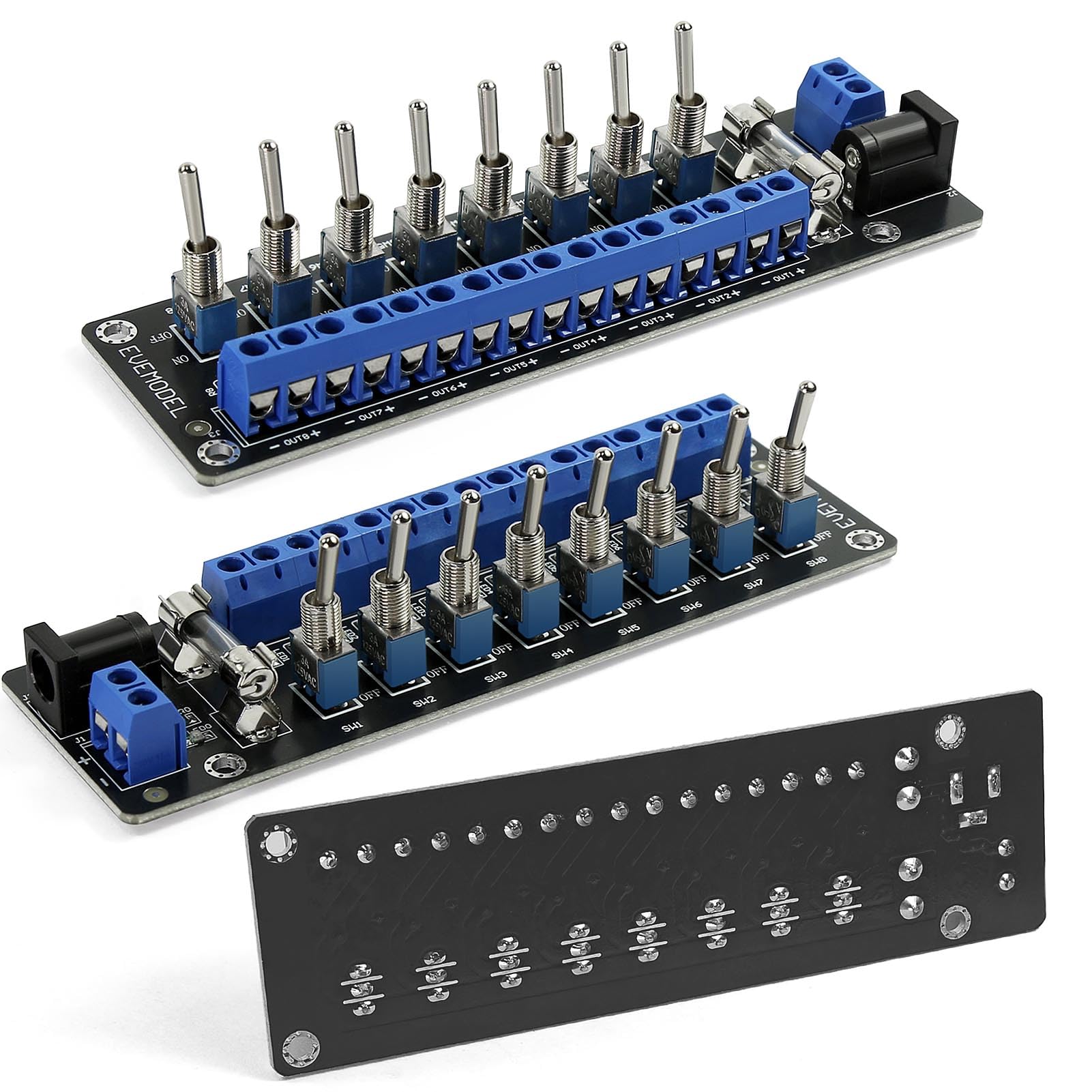 Evemodel 1 lot de 8 interrupteurs à bascule miniatures 3-24 V CC - Commutateur CC - Distributeur de courant - Multiprise - Panneau de distribution