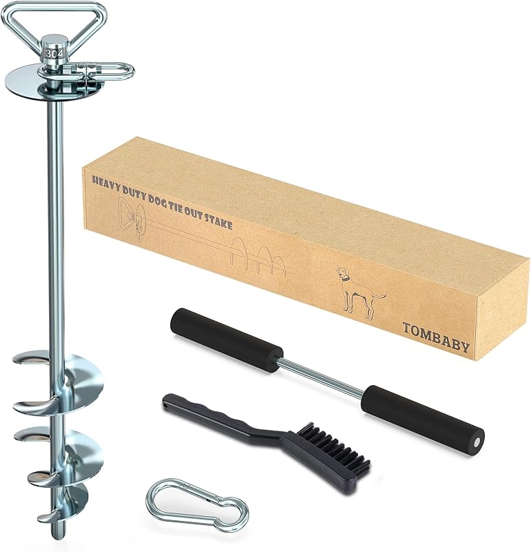 Estaca de Ancoragem para Cães TOMBABY em Aço Inoxidável 304, Espiral com Giro de 360° e Mosquetão, 43,18 cm