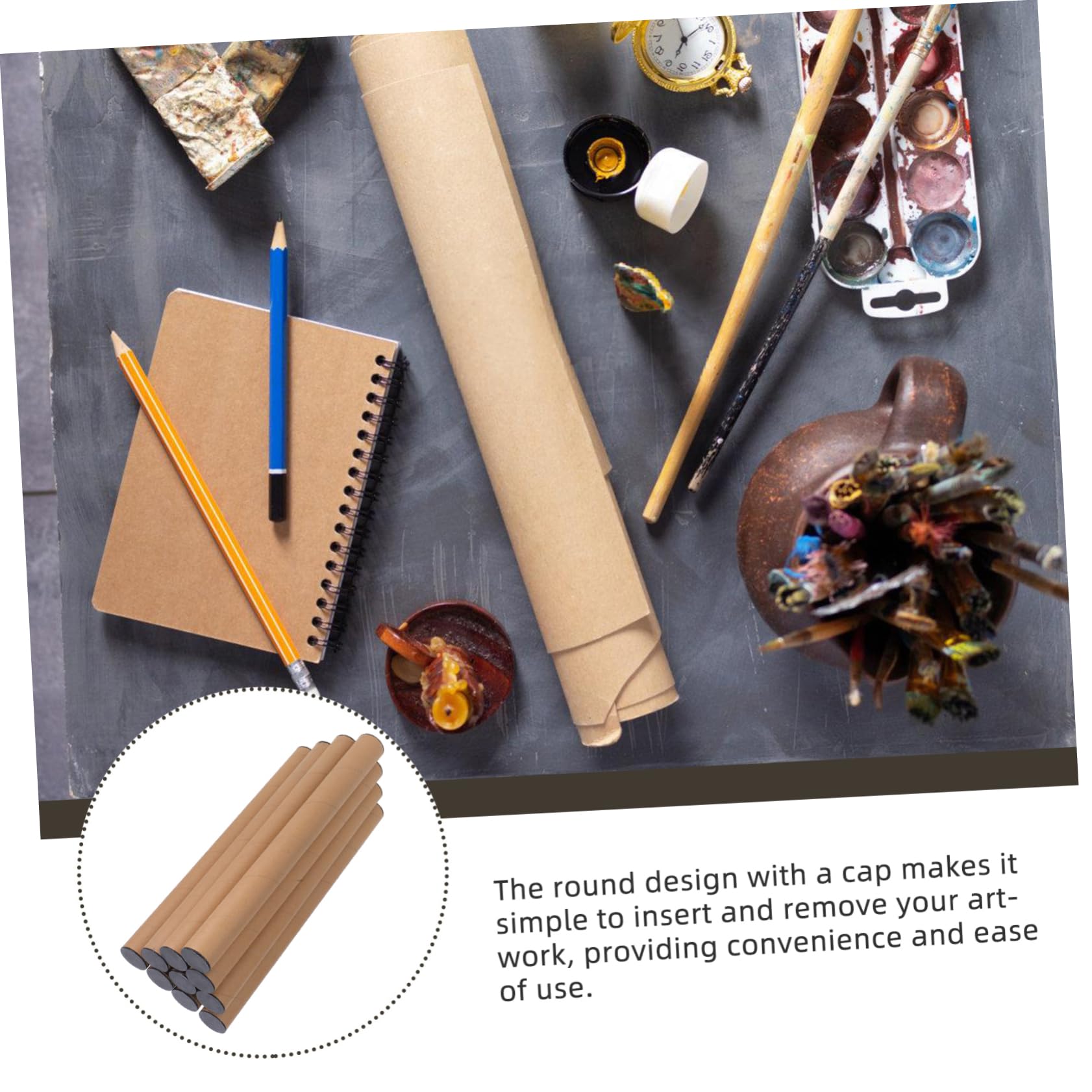 Cabilock 10 pièces Tubes Carton Kraft avec Bouchons Noirs Protection et Stockage pour Affiches Dessins et Œuvres Rangement Compact pour Expédition et Conservation