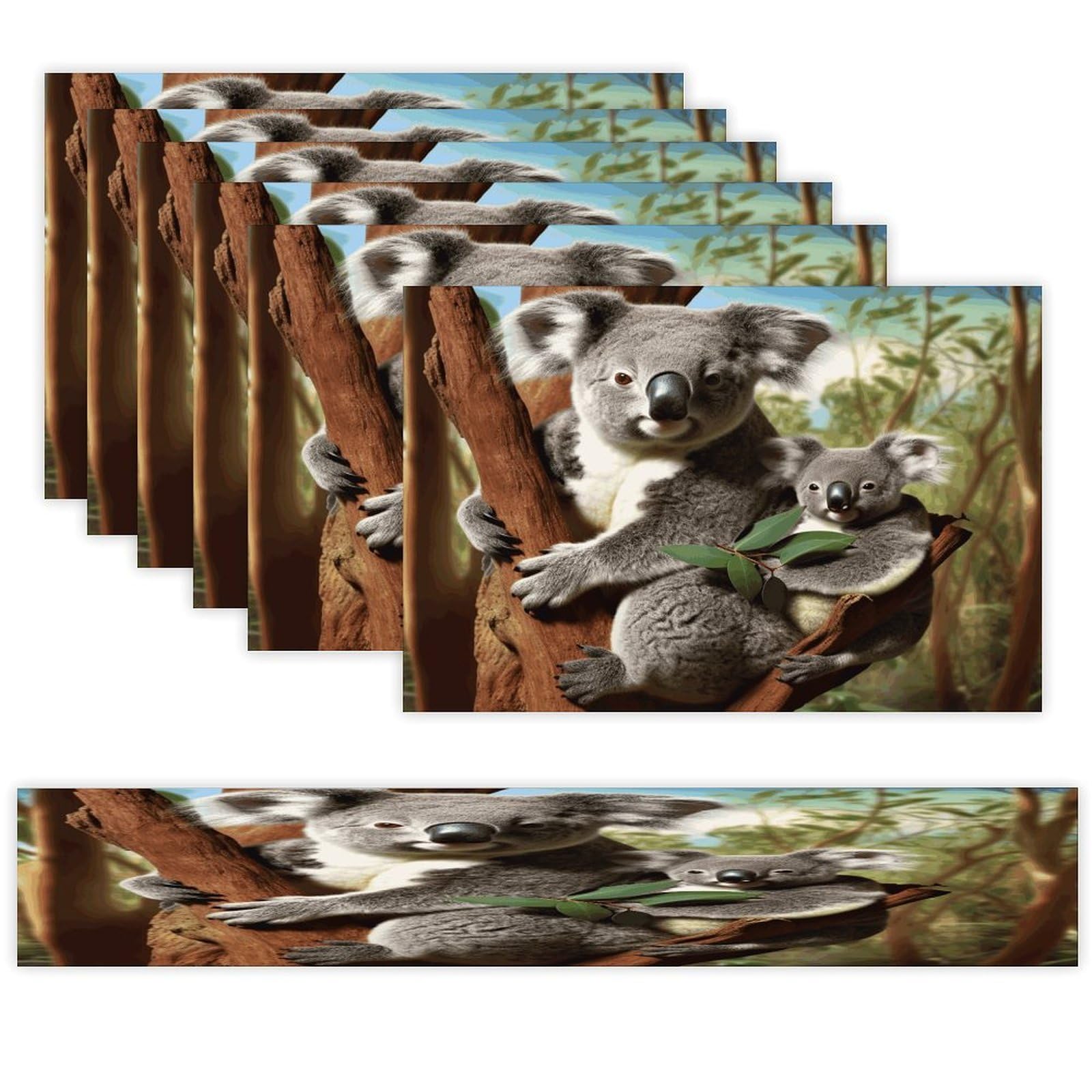 Koala Family Table Runner and Placemats Set of 6 for Kitchen Washable Table Mats Heat Resistant Place Mats Non-Slip Place Mat Wipeable Placemat(6 Placemats+1 Table Runner)