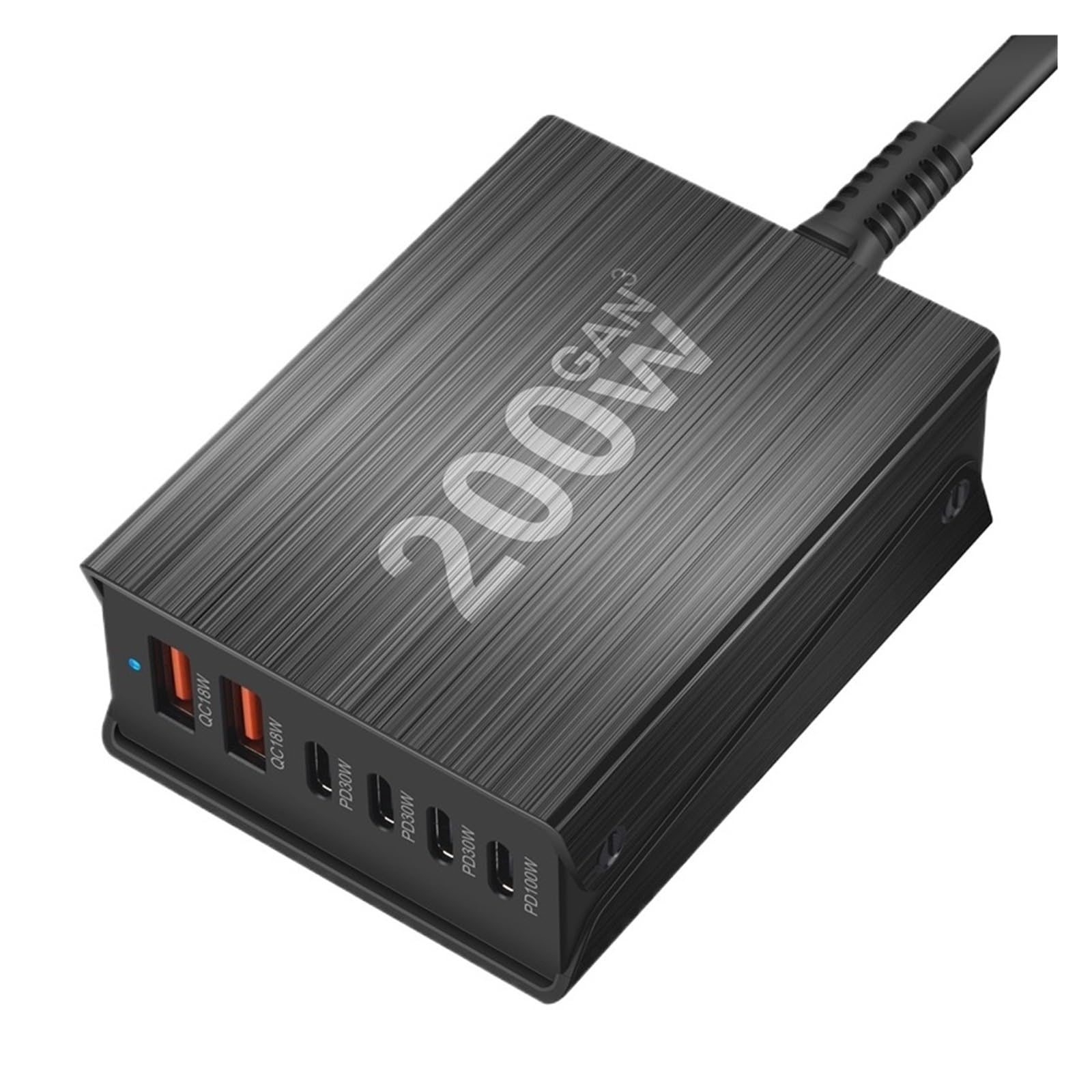 Szybka Ładowarka USB Typu C 200 W 2A4C 6-portowa Stacja Ładująca Hub, Kompaktowa GaN Zasilacz
